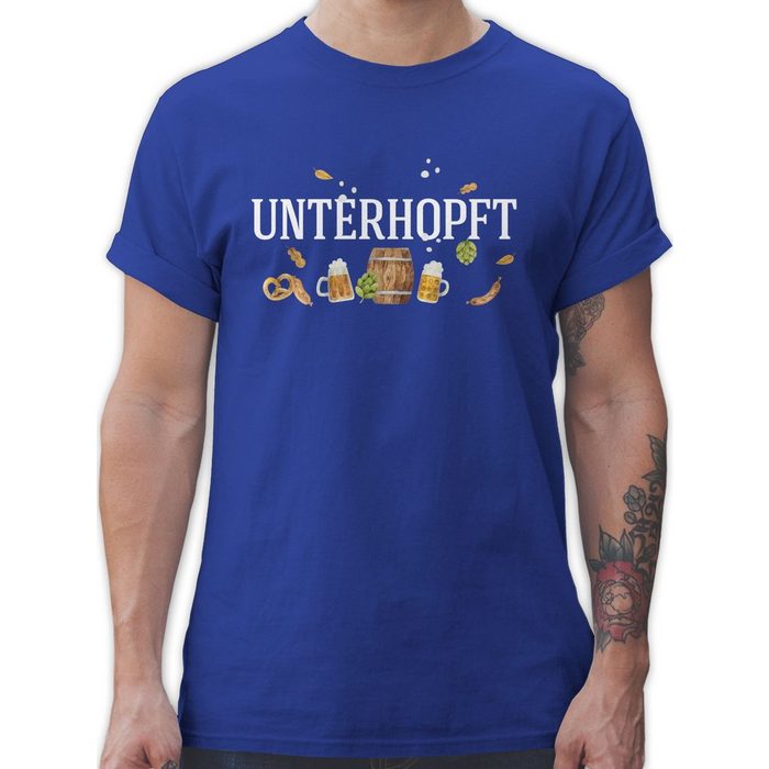 Shirtracer T-Shirt Unterhopft - Schriftzug und Volksfest Symbole - Mode für Oktoberfest Herren - Herren Premium T-Shirt shirt unterhopft - bayerisches tshirt - trachten t-shirt herren