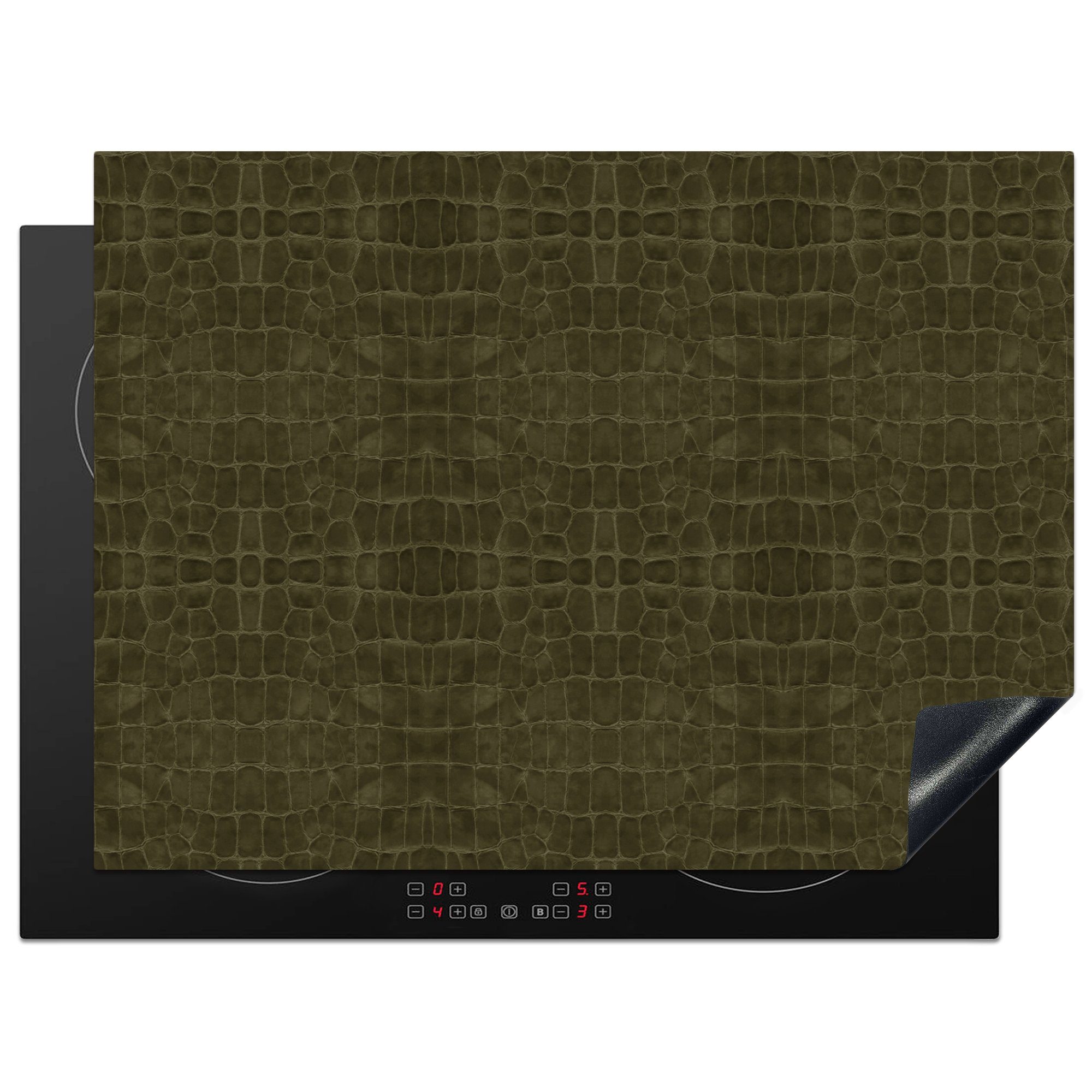 70x52 Herdblende-/Abdeckplatte Ceranfeldabdeckung nutzbar, Arbeitsfläche Textur (1 Induktionsschutz - tlg), cm, Tierhaut, - - Mobile Vinyl, Leder MuchoWow