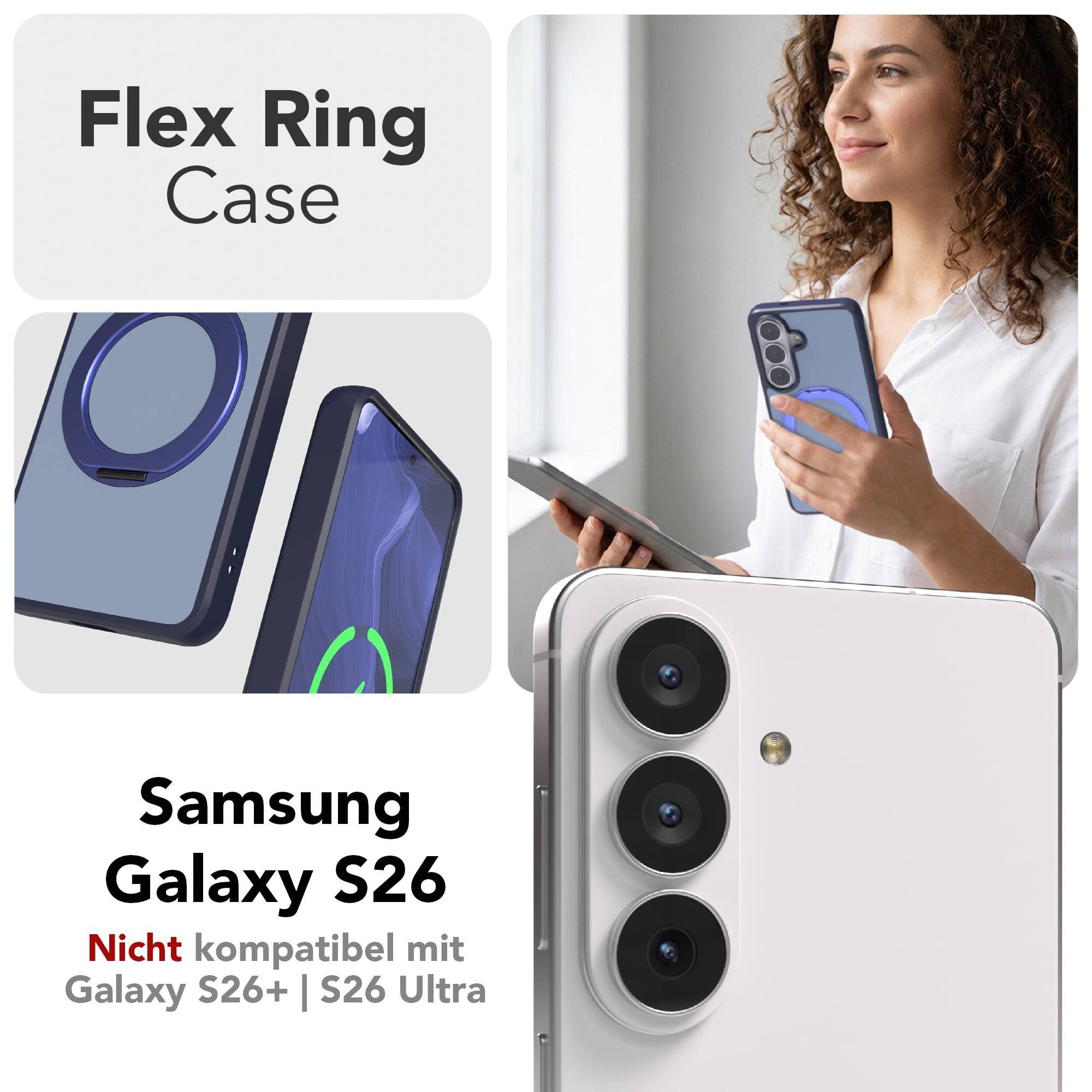 EAZY CASE Handyhülle Outdoor Galaxy S26 Case mit MagSafe Rotation Ring 6,3 Zoll, Outdoor Handy Hülle mit Rotation Ring Stoßfest aufstellbar Dunkelblau – Bild 2 von 5