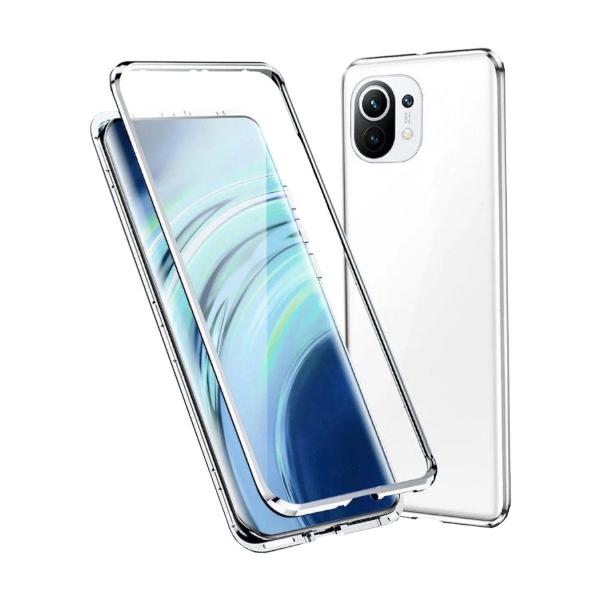 Wigento Handyhülle Beidseitiger 360 Grad Magnet / Glas Case Bumper für Xiaomi  Mi 11 Handy Tasche Case Hülle Cover New Style