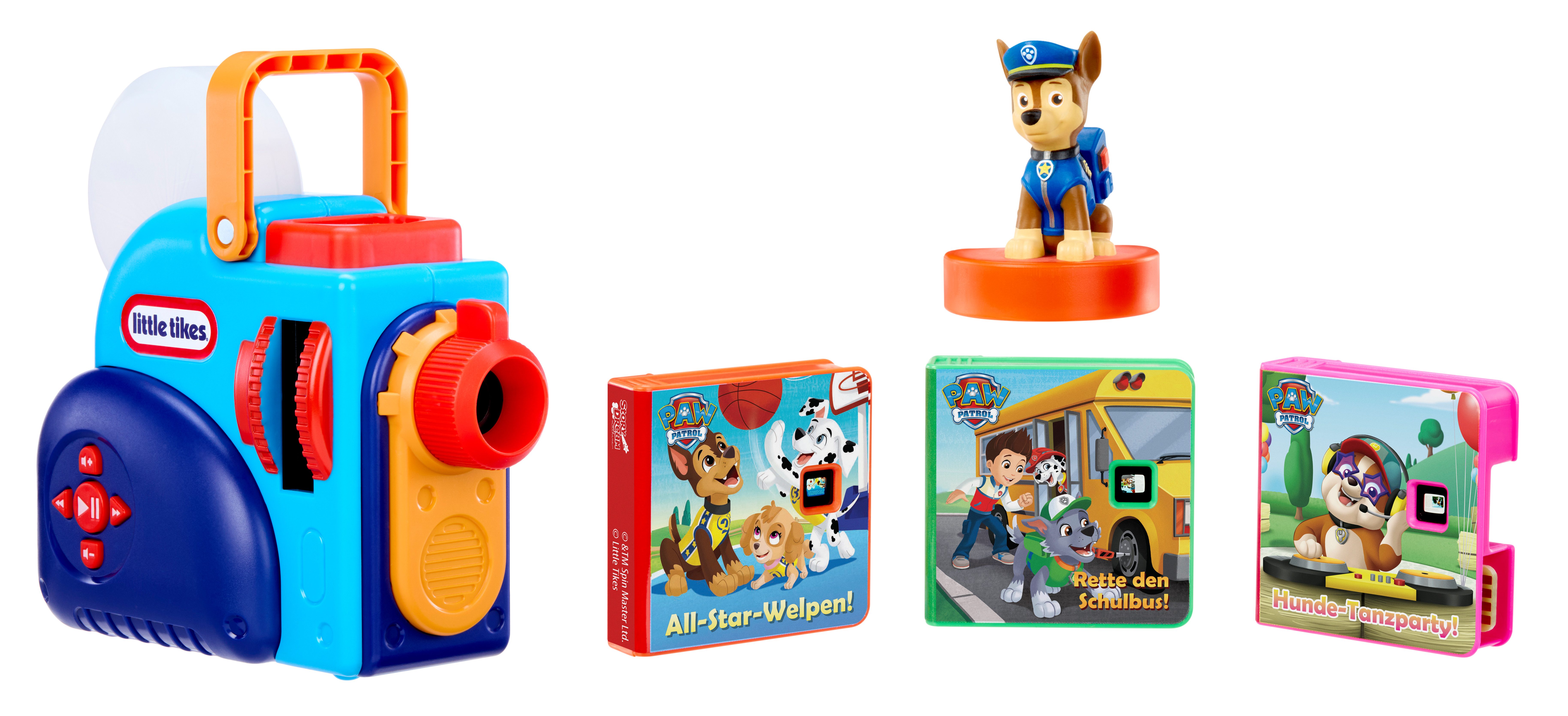 Little Tikes® Hörspiel Story Dream Machine, Paw Patrol inkl. Helden-Kollektion, (Set, 5-St), Kinderprojektor, inkl. 3 Kassetten mit Geschichten von PAW Patrol