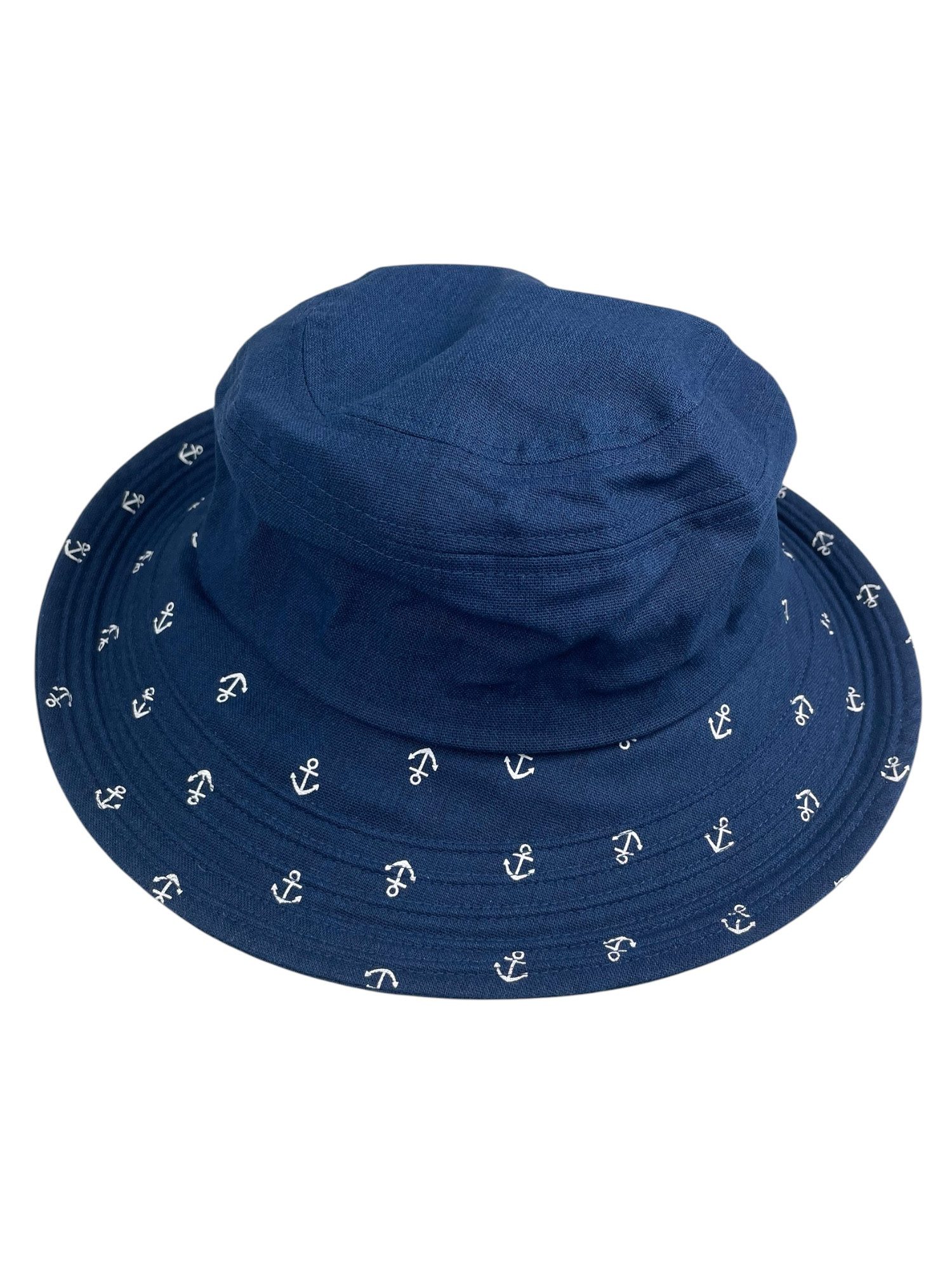 Taschen4life Sonnenhut Damen Sommerhut mit Anker‑Print – Leinen breite Krempe, verstellbar