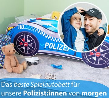 Alcube Autobett Racer I BESTSELLER! (Komplett-Set Bett mit Matratze und Lattenrost), Kinderbett 70x140 cm PKW Polizei,Rennwagen-Design Autobett 70x140 cm