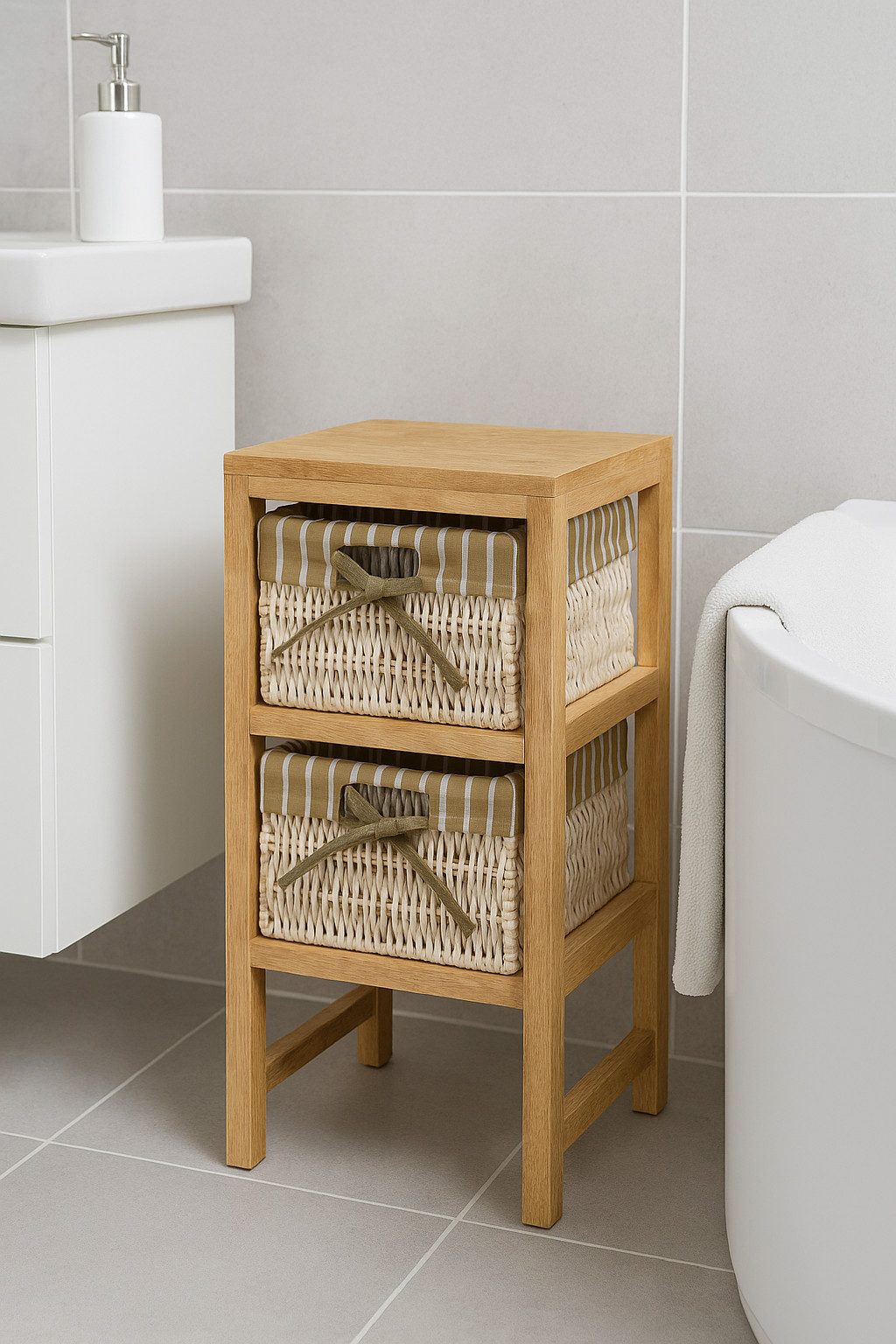 bv-vertrieb Badregal Holzregal Regal mit Maisstrohkörben Paulownia-Holz