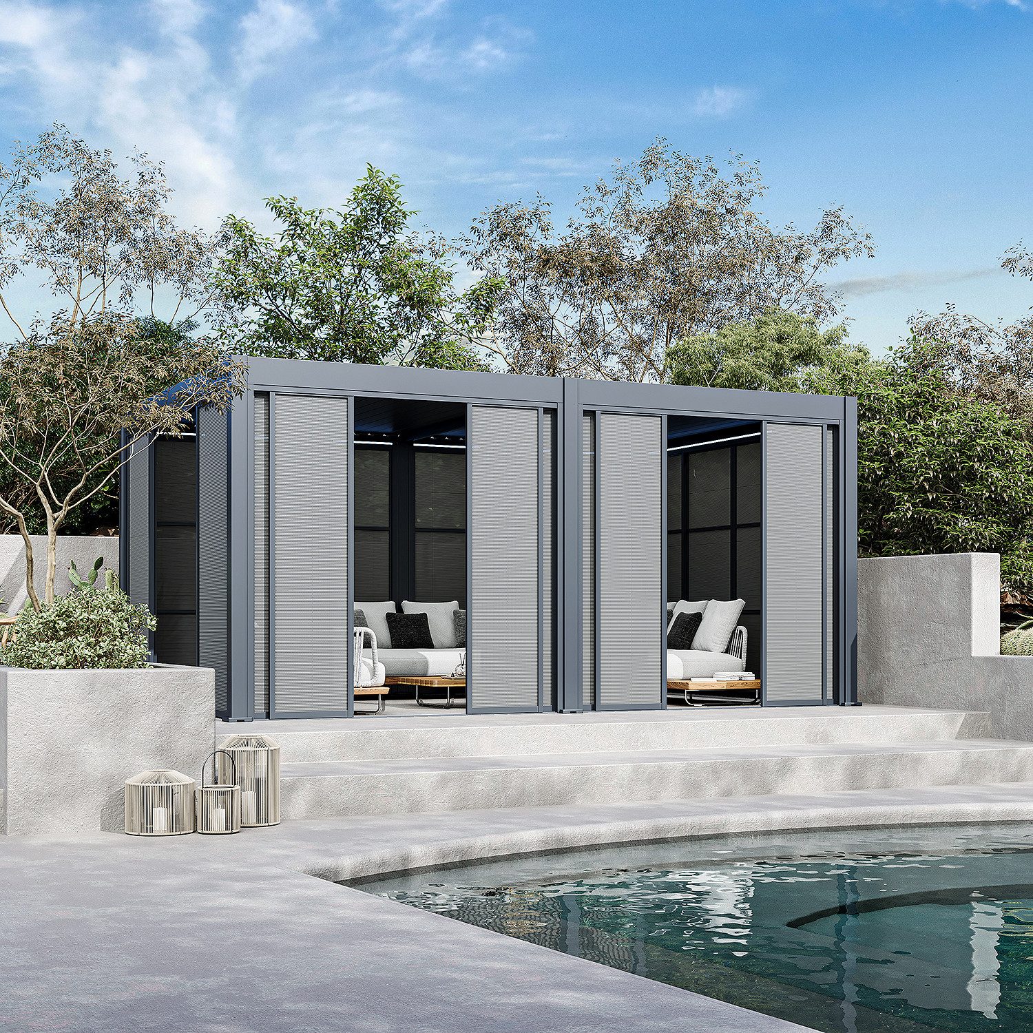 Weide Pavillonseitenteil Sichtschutz Textil für Pergola Schiebepaneel Anthrazit, 265x235 cm, Seitenteil