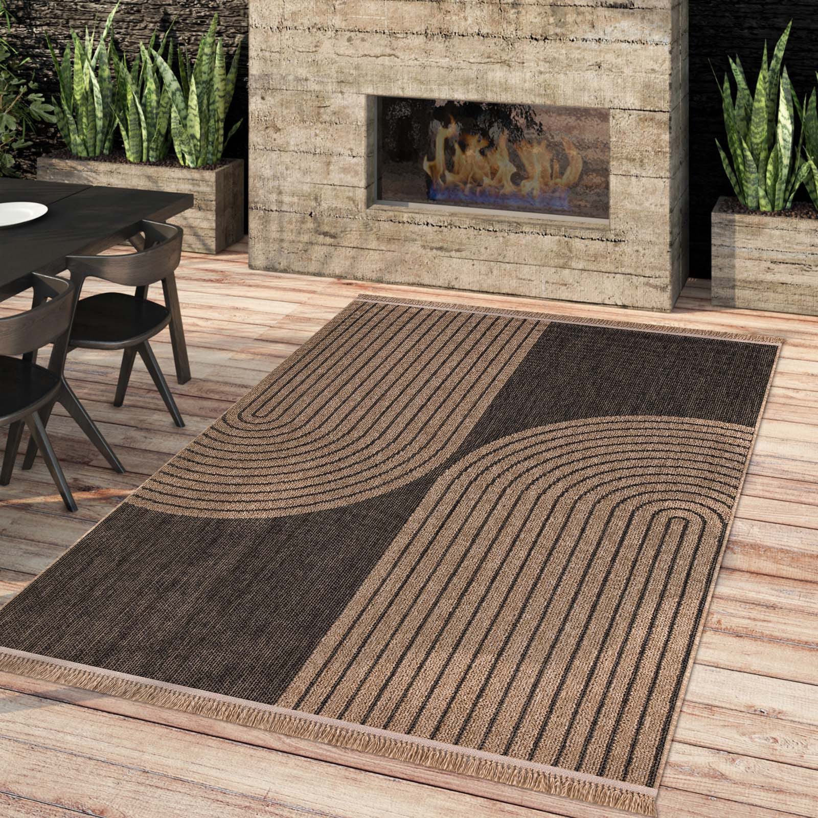 TaraCarpet Teppich Outdoor & Indoor Teppich wetterfest Borneo Premium Sisal-Jute-Optik, rechteckig, Höhe: 7 mm, Balkon Terrasse Wintergarten Welle anthr. Wohnzimmer Esszimmer 160X220