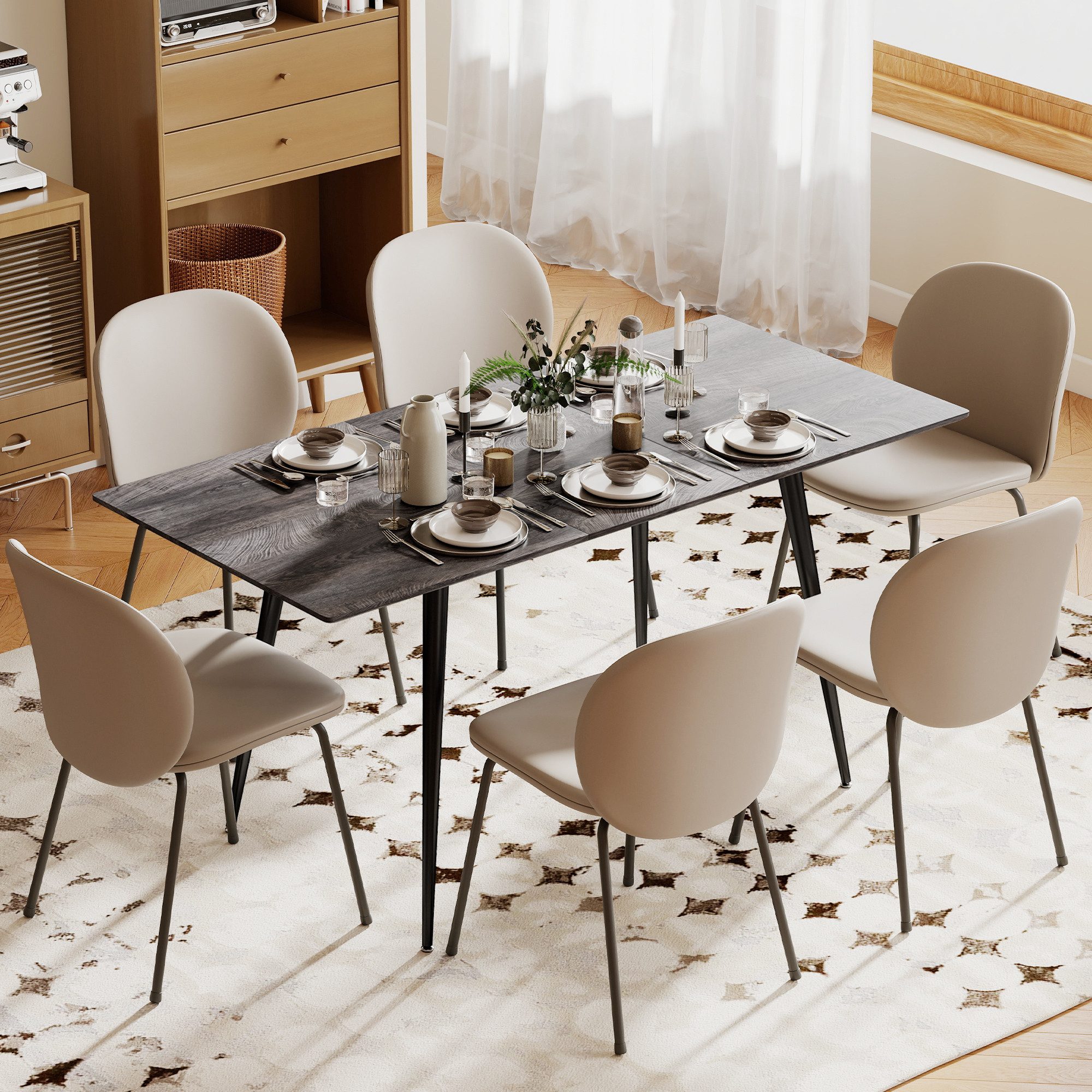 HOMCOM Klapptisch Esstisch (120,160 x 75 cm Küchentisch, 1-St., Esstisch), mit ausziehbarer Tischplatte, Stahlbeine, für 6-8 Personen, Grau