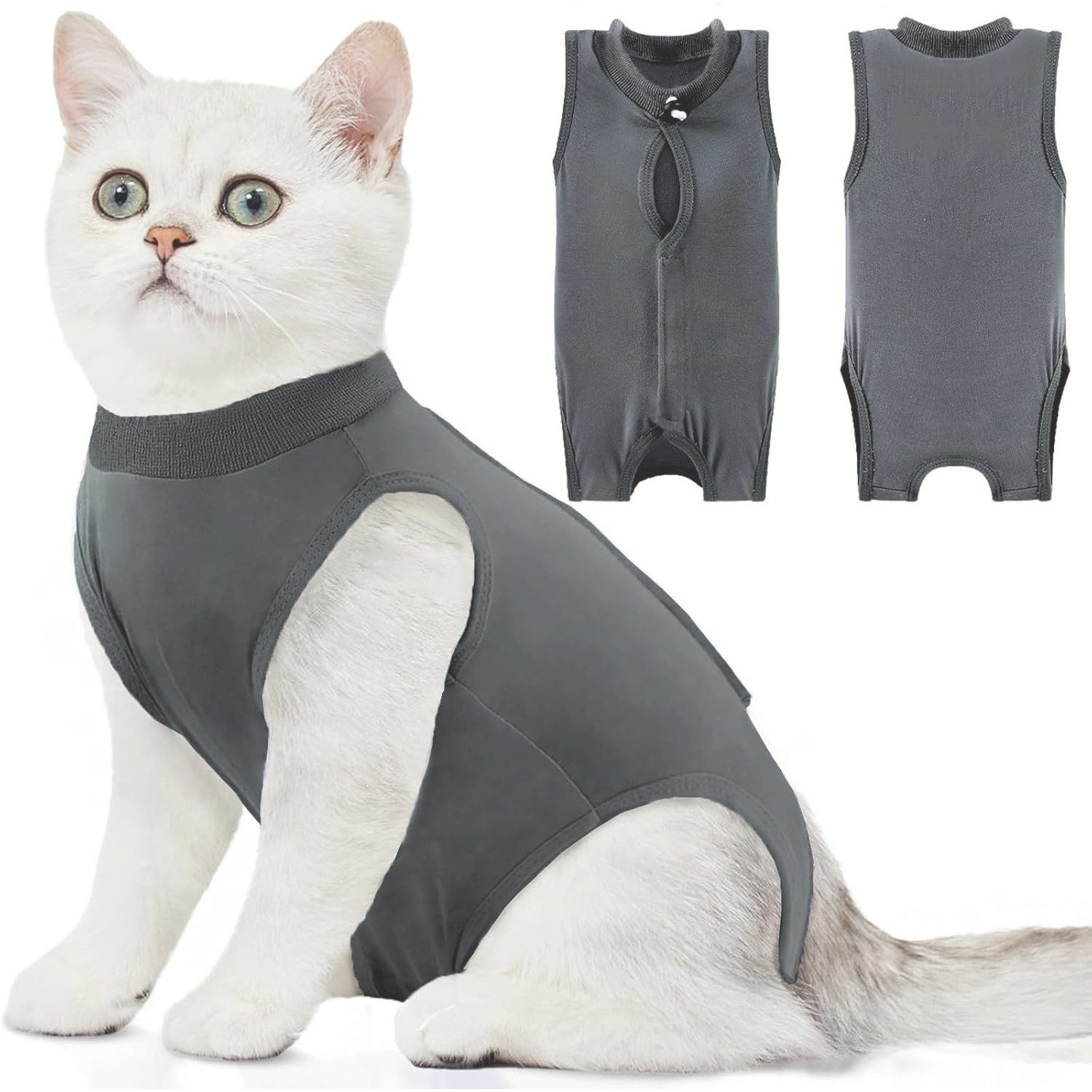 Ledander Tiermantel Katzen-Bodysuit für OP-Genesung & Kastration, Atmungsaktive Modal-Kleidung für Wunden, Hautschutz & Absetzen
