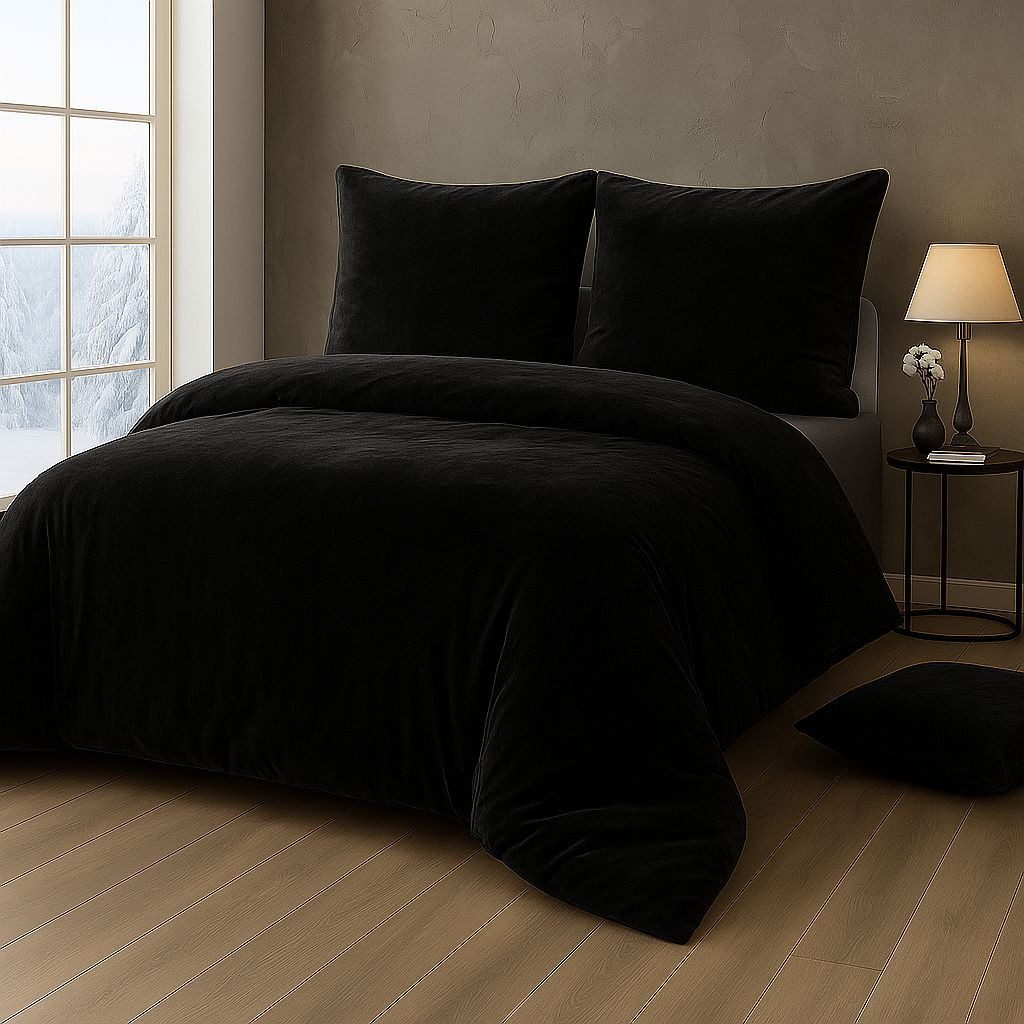 Malika Bettwäsche aus 100% Mikrofaser, 200x200 + 2x 80x80 cm Cashmere Touch, Schwarz, Cashmere Touch, 3 teilig, Für Allergiker geeignet, pflegeleicht, angenehm weicher Stoff