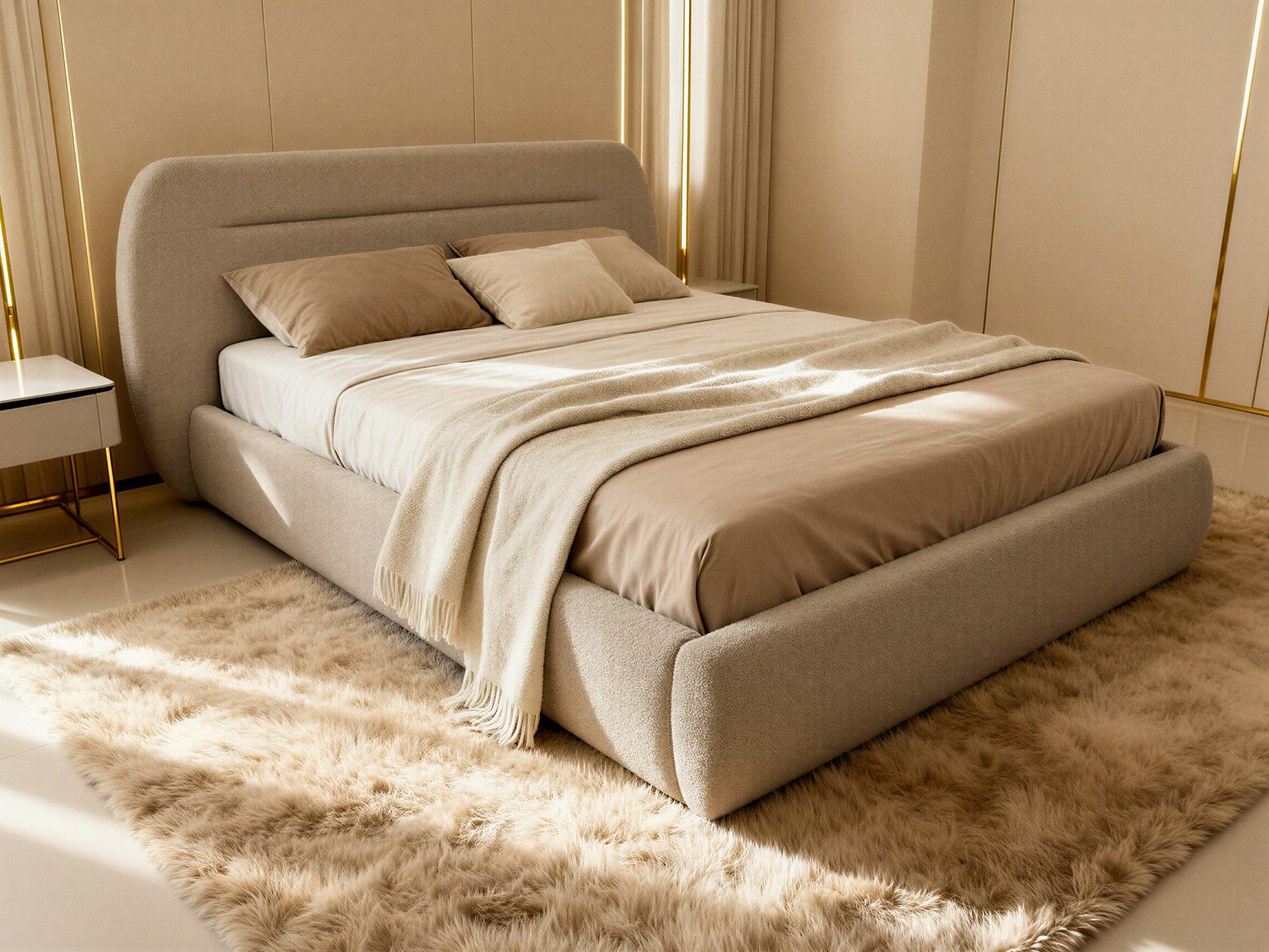 Sofnet Polsterbett Orio (mit Bettkasten und Lattenrost), Doppelbett, Bett mit Gasdruckfeder, Bouclé-Material