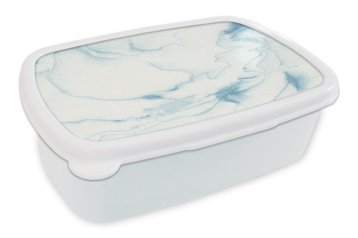 MuchoWow Lunchbox Marmor - Blau - Muster, Kunststoff, (2-tlg), Brotbox für Kinder und Erwachsene, Brotdose, für Jungs und Mädchen weiß