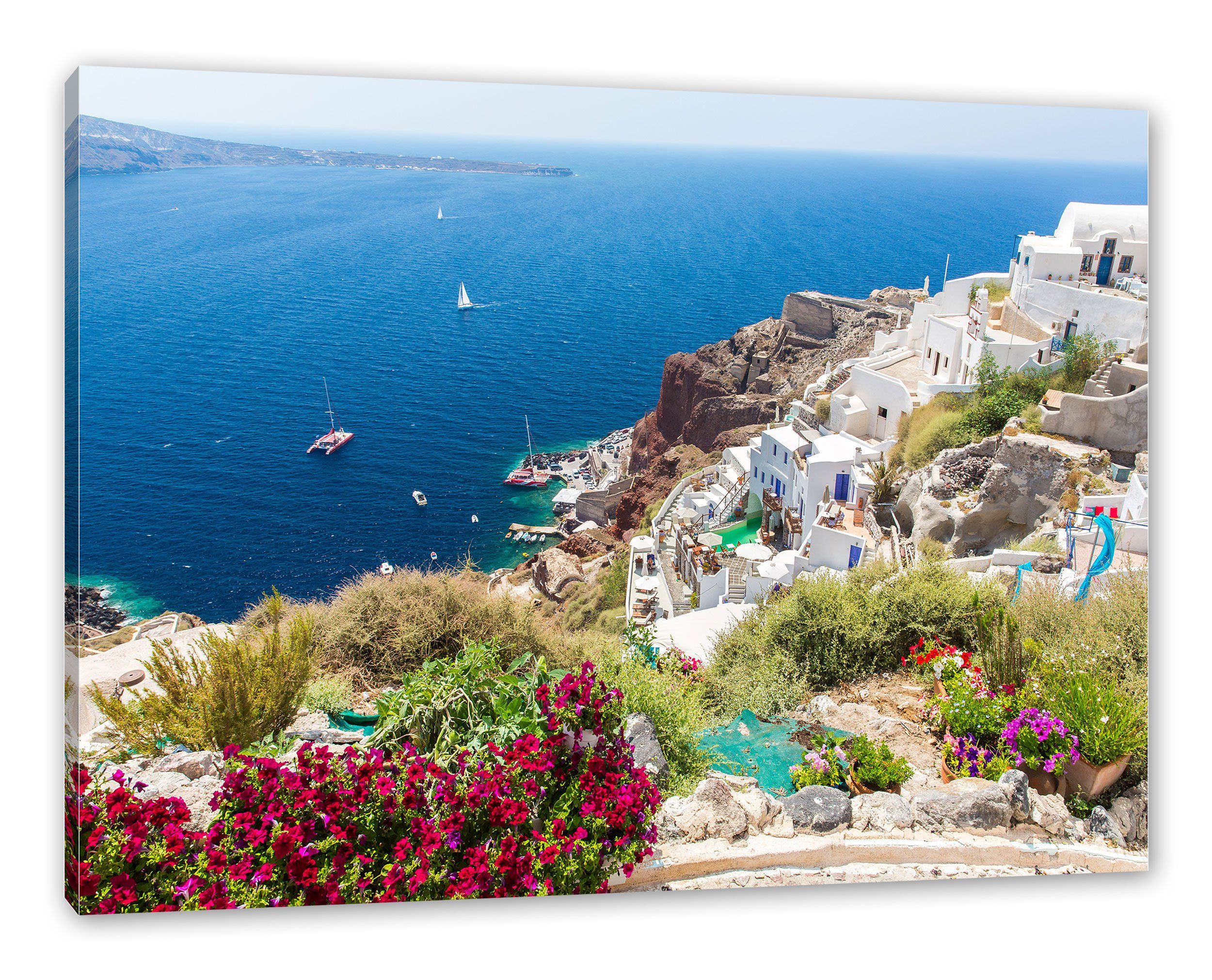 Pixxprint Leinwandbild Griechische Küste, Griechische Küste (1 St), Leinwandbild fertig bespannt, inkl. Zackenaufhänger