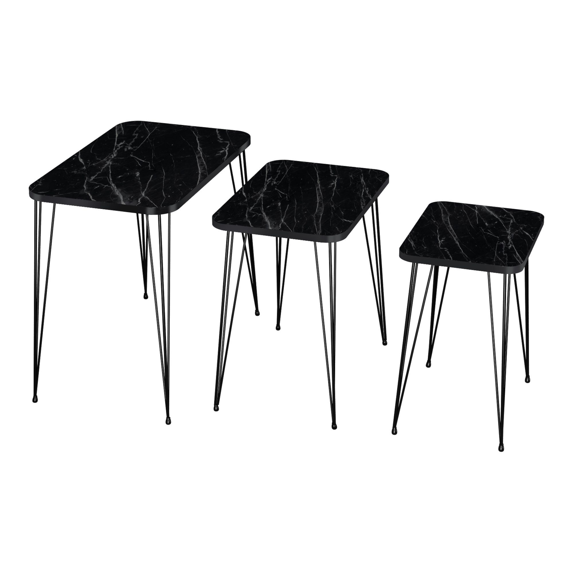 en.casa Satztisch, Rudkøbing Satztisch mit Hairpinlegs in 3er Set Marmor, s günstig online kaufen