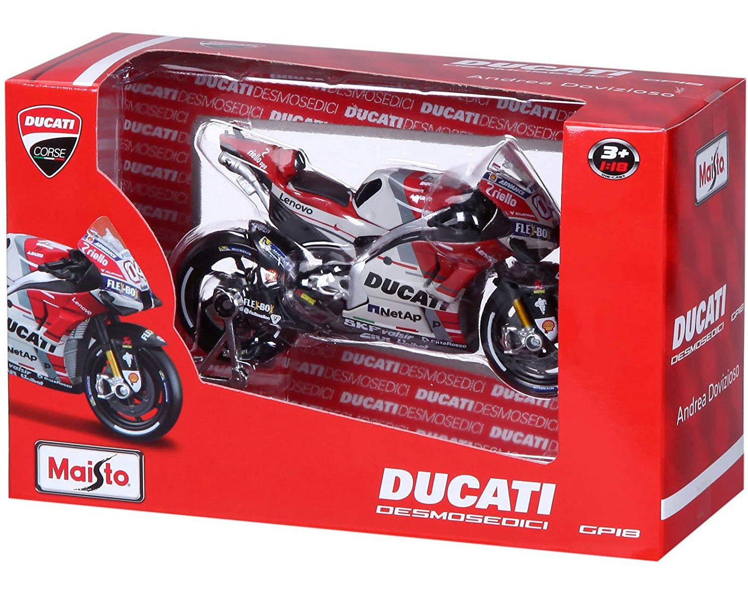 Maisto® Modellmotorrad Ducati Desmosedici GP '18 (weiß-rot), Maßstab 1:18, Andrea Dovizioso