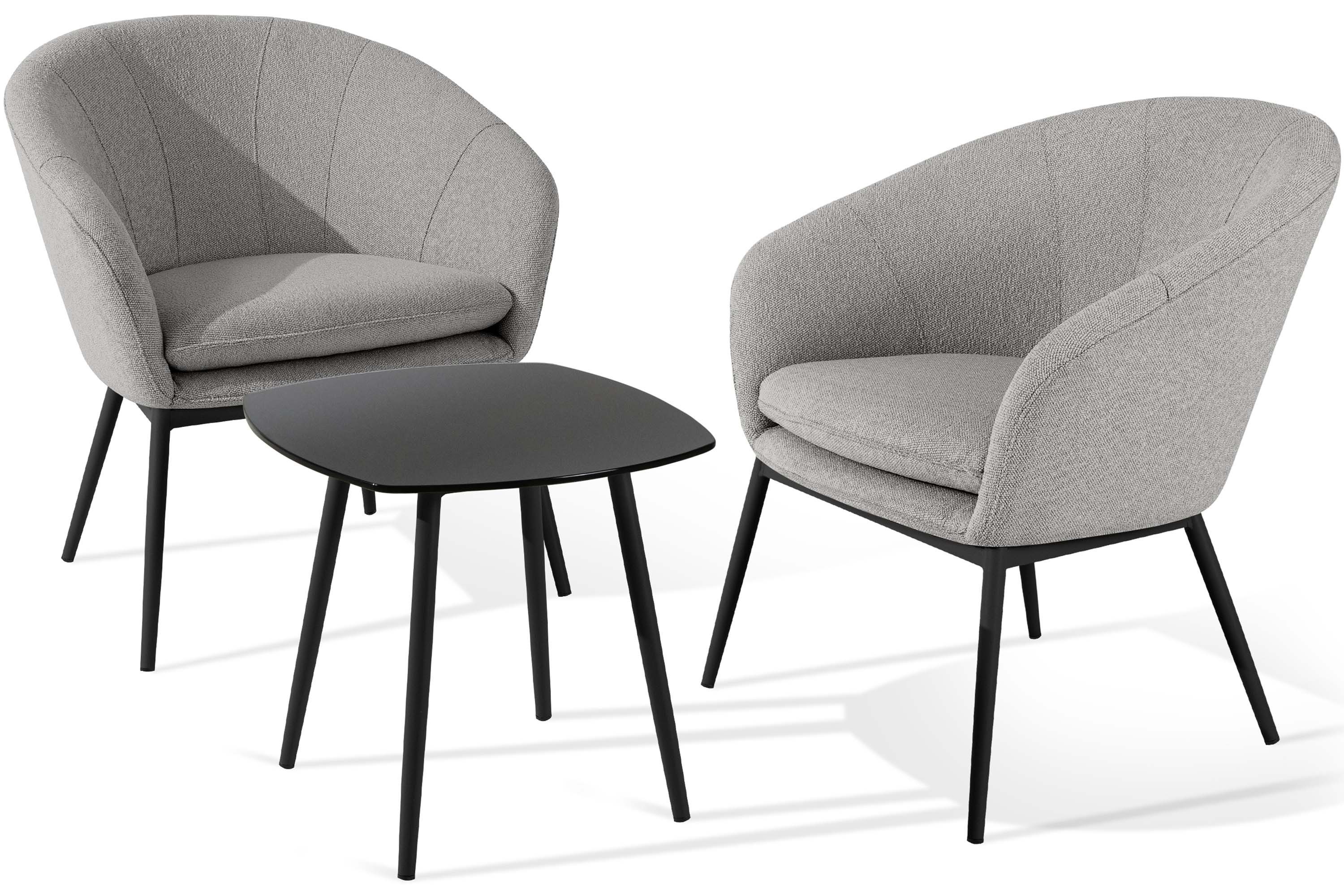 KONSIMO® Balkonset SOLIS Gartenlounge-Set, Balkon-Set für zwei Personen, Produkt aus EU, (1x Tisch, 2x Sessel, 3-tlg), Stahlrahmen, mit Armlehnen, zeitloses Design, outdoor