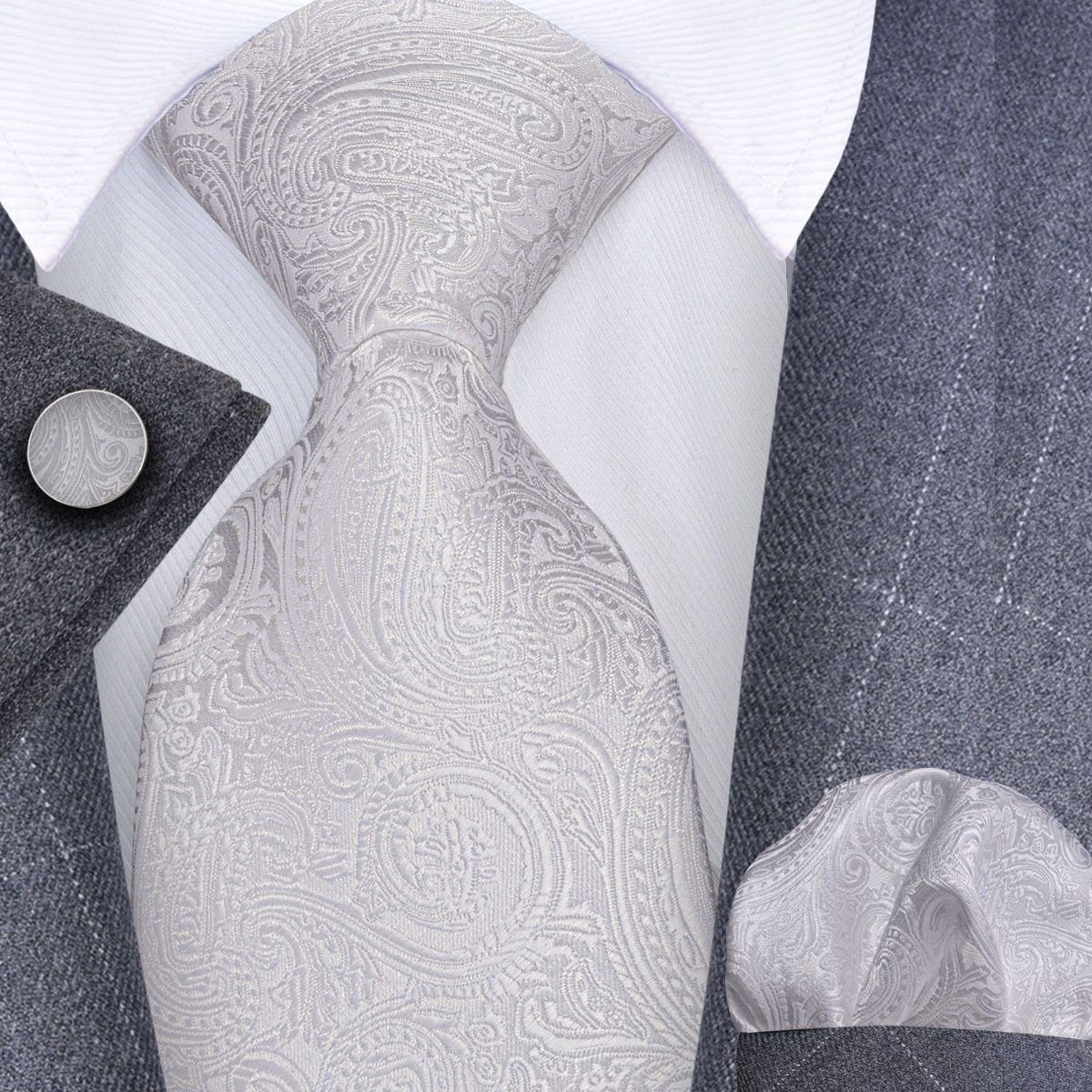 Krawatte Manschettenknöpfe Seide + Krawatte Herrenkrawatte Seidenkrawatte Krawatten-Set Ivory Krawatte + Trachtenkrawatte Einstecktuch Moschen-Bayern -