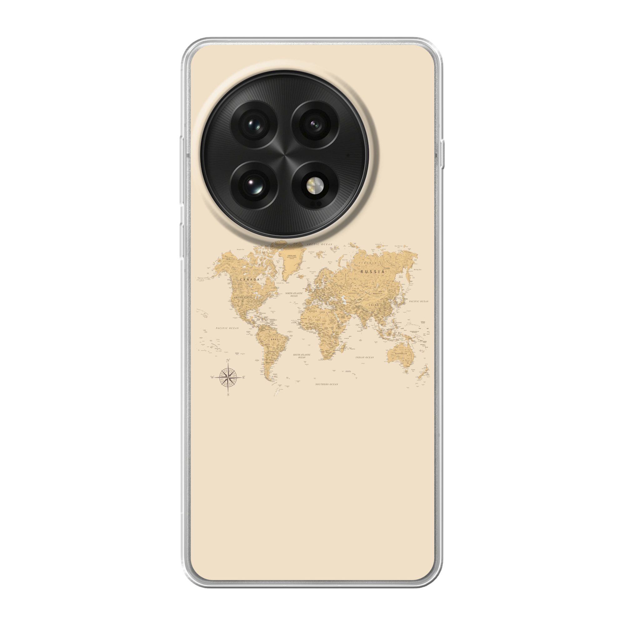 MuchoWow Handyhülle für OnePlus 13 Weltkarte - Realistisch - Beige, Phone Case, Silikon, Schutzhülle Dünn