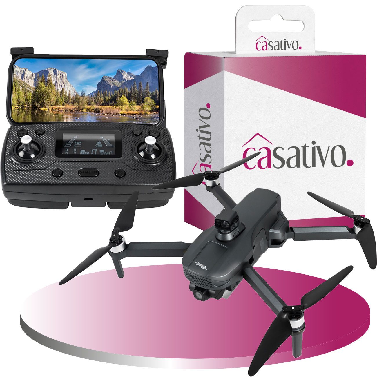 Casativo Profi GPS-Drohne mit 4K-Kamera faltbar 360° Hindernis-Sensor Live-View Drohne (800 m Reichweite, 25 min. Flugzeit, 12 m/s Geschwindigkeit)