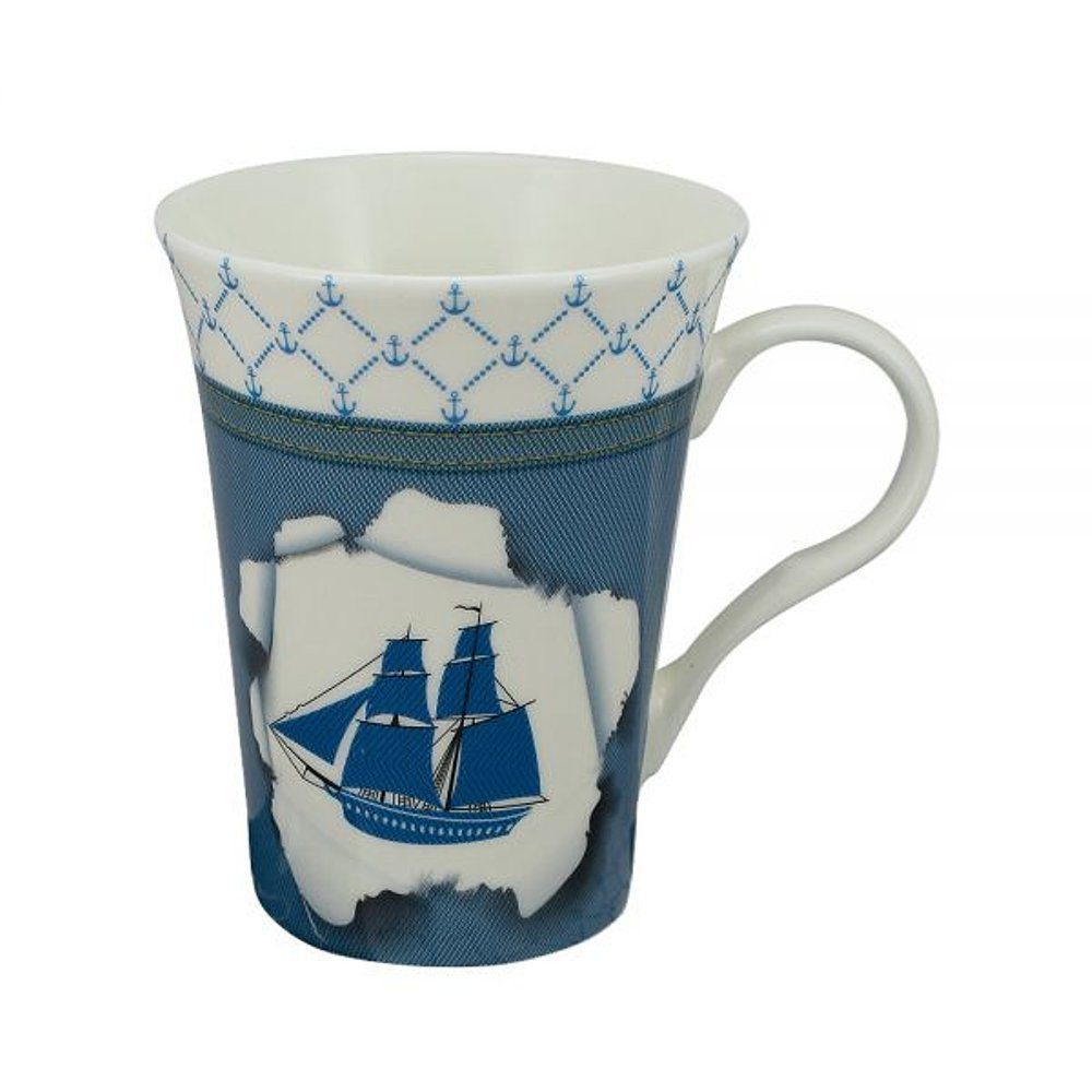 Linoows Tasse Kaffee Becher Porzellan, Porzellan Tasse Segelschiff, mit Marine Kaffeepott, Segelschiff Kaffeetasse