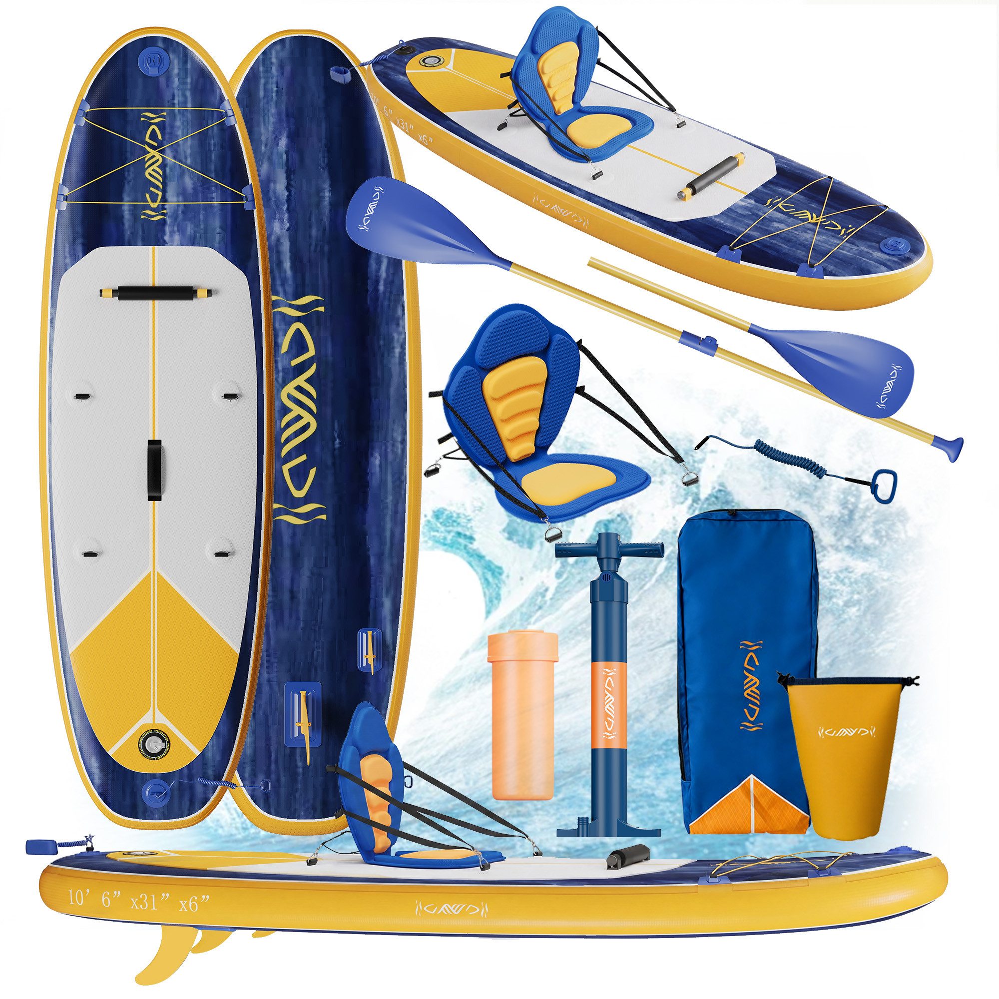GUNJI Inflatable SUP-Board Aufblasbares 320*80*15CM stehendes Zellstoffbrett Tragfähigkeit 130KG, (Mit Kajaksitz, Rucksack, Pumpe, Doppelpaddeln, Sportkamerahalter, wasserdichter Handytasche, ideal zum Surfen, Angeln)