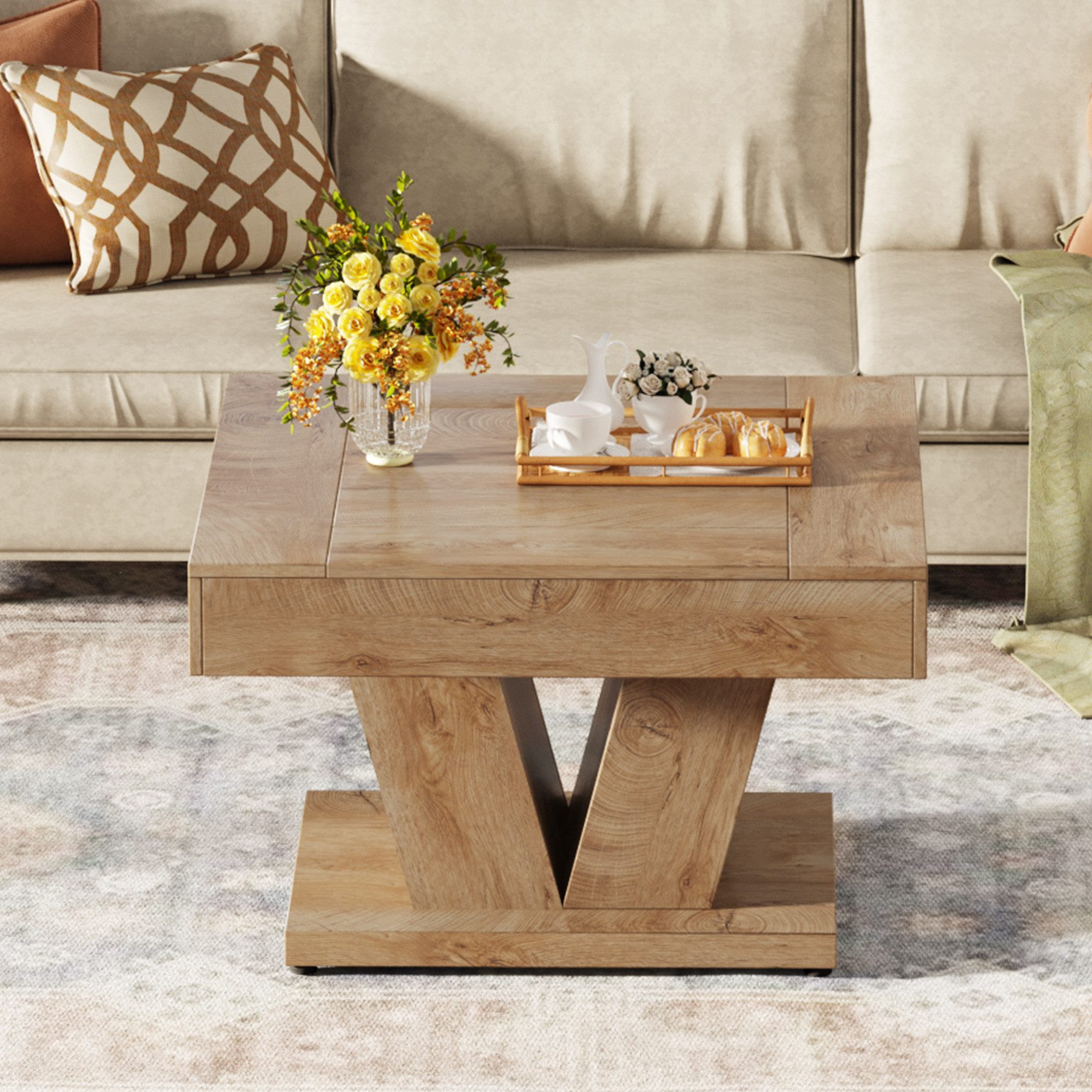Tribesigns Couchtisch Holz-Mitteltisch für Wohnzimmer, 80 cm, moderner, Quadratischer – Bild 5 von 5