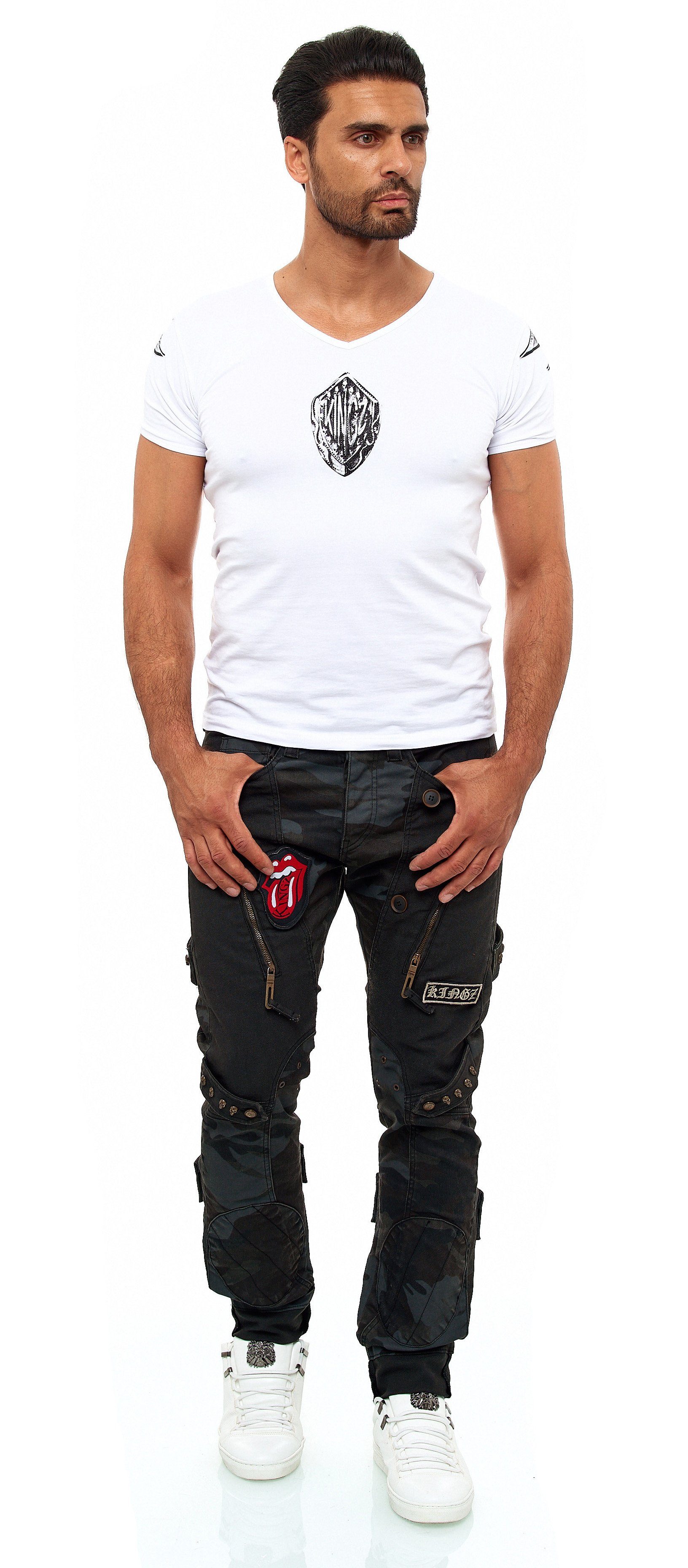 Jeans Bequeme KINGZ im stylischen Military-Look