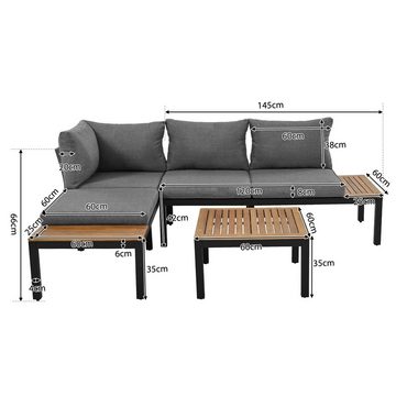 Merax Gartenlounge-Set aus Akazienholz für 4 Personen, Gartenmöbel set mit Eisenrahmen, (3-tlg), Balkonmöbel Set, Sitzgruppe, Garten-Garnitur mit Kissen, Lounge-Set