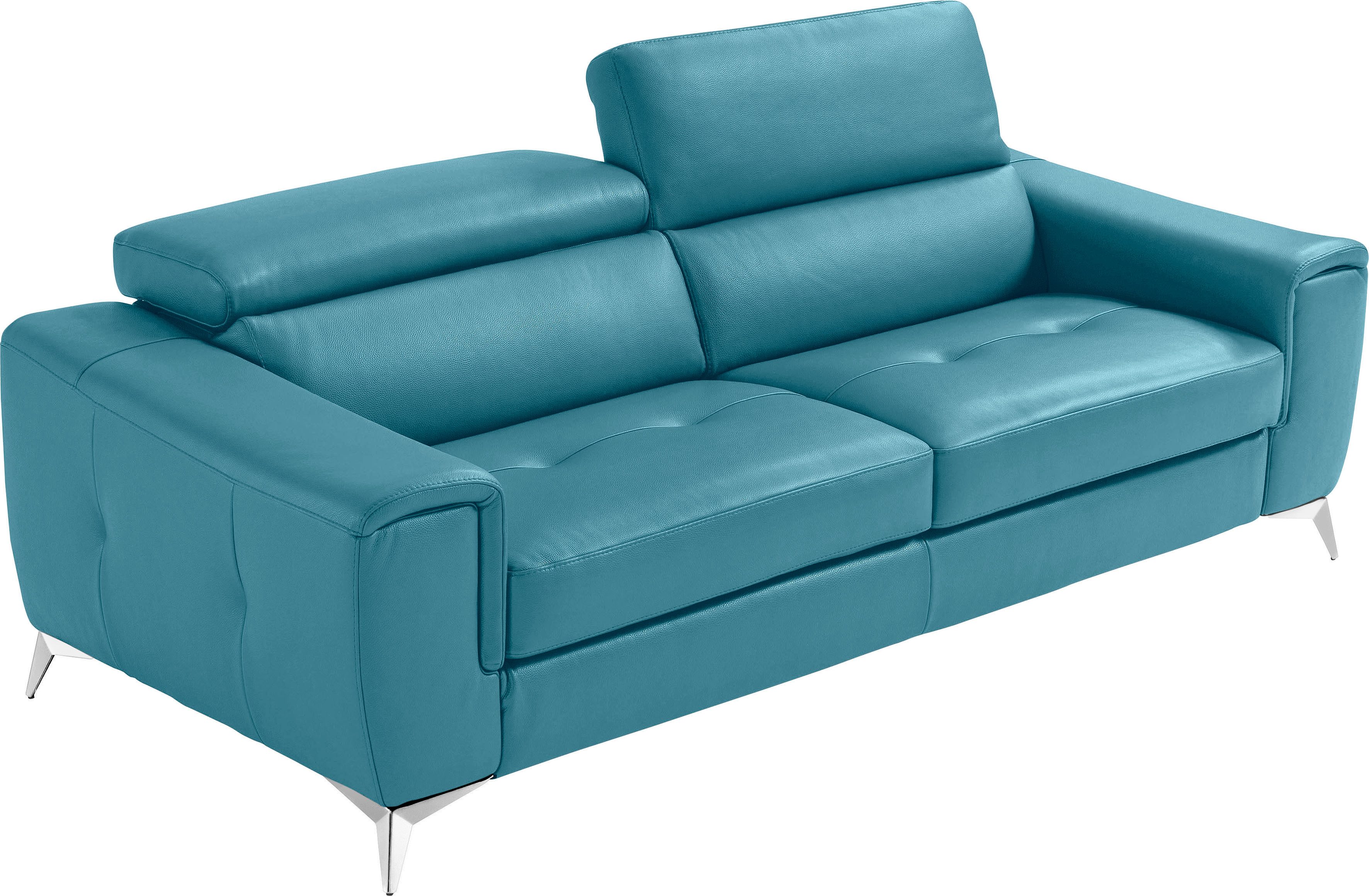 Egoitaliano 2,5-Sitzer Francine, Designsofa, Loungesofa, Breite 213 cm, Fußfarbe chrom, Designfuß, Leder BULL, türkis
