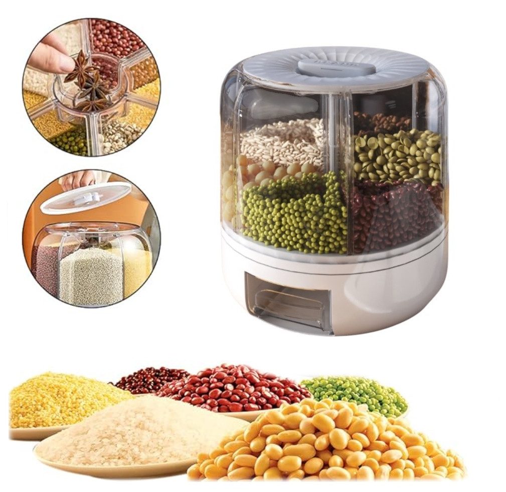 COIL Müslispender Küchen Organizer, Vorratsdose, Reisfutterspender, (Fachkapazität: Normalerweise ca. 1/1,5L), Anzahl der Fächer: 6, Drehung: 360°, Plastik (BPA-free)