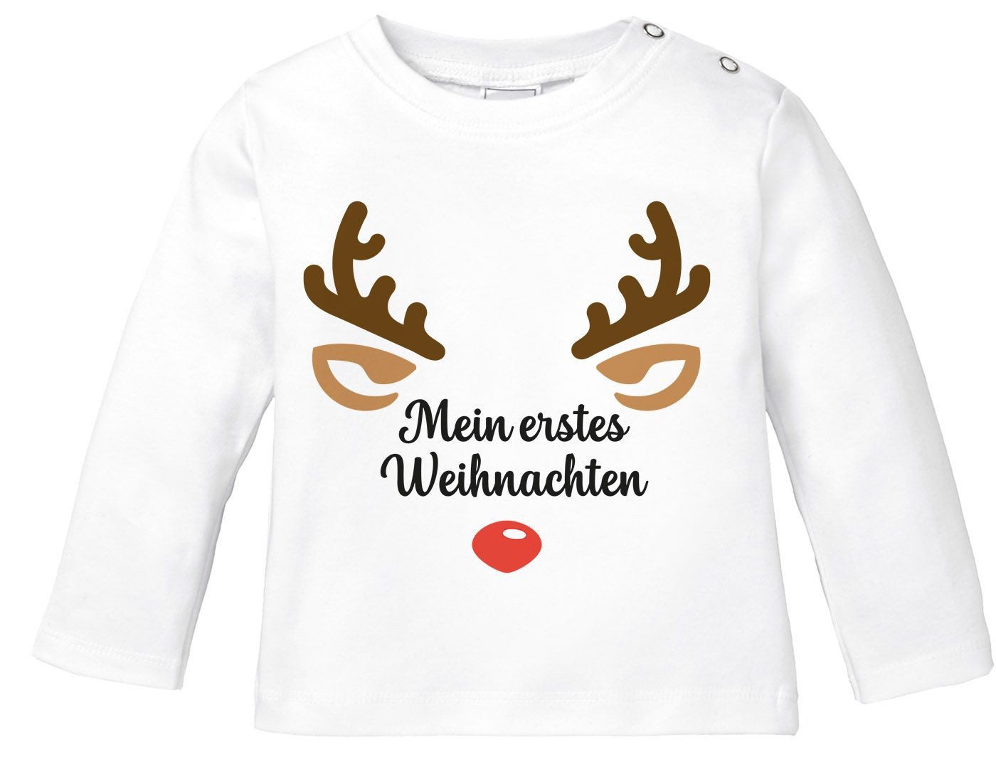 Rundhalsshirt Baby Langarmshirt Rentier Rudolf XMAS Print Weihnachten Babyshirt