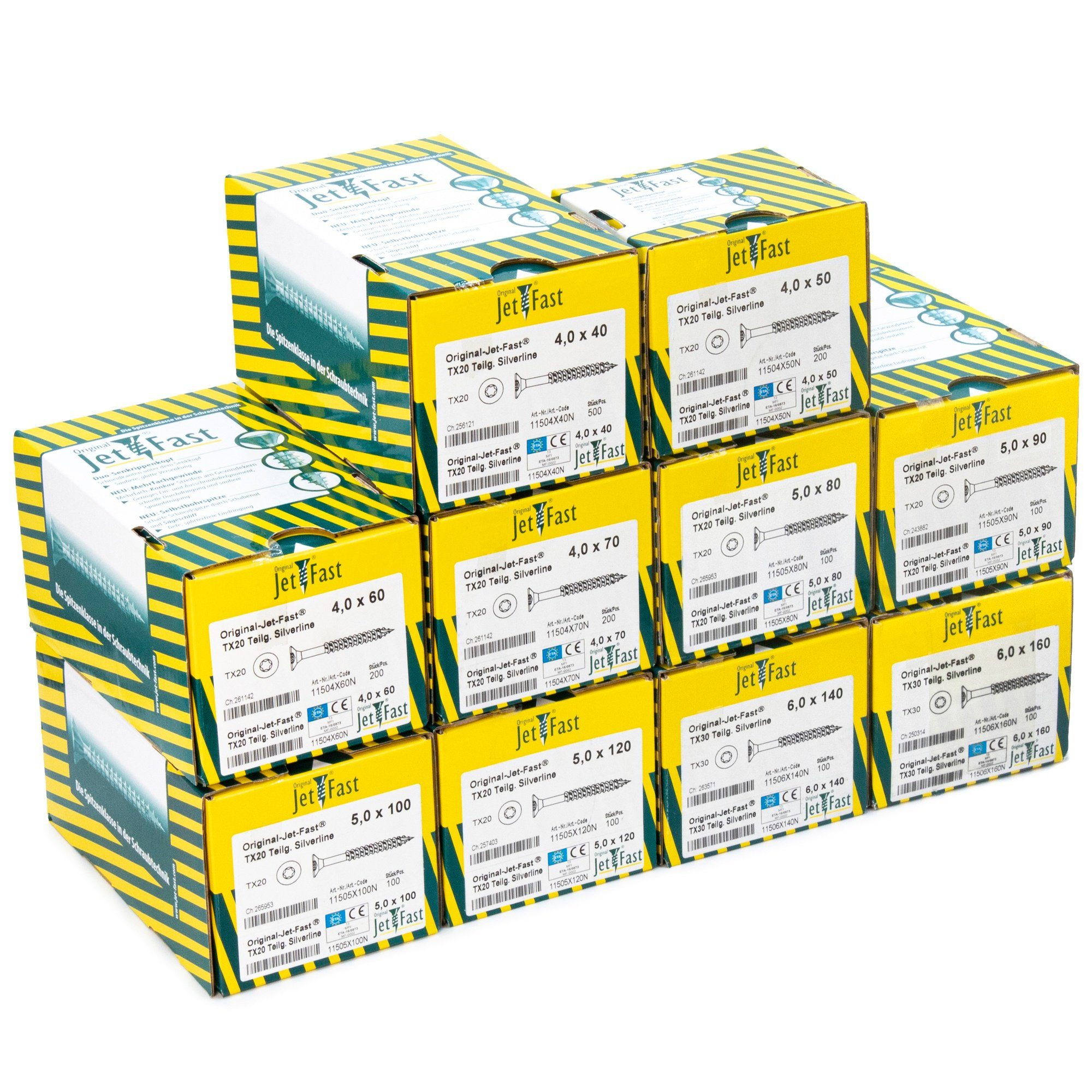 Jet-Fast Schrauben-Set Spanplattenschrauben, Duo-Senkkopf, Selbstbohrspitze - Heimwerker Set, (Packung-Set), Selbstborhspitze, kein Vorbohren nötig, schnelles Einschrauben