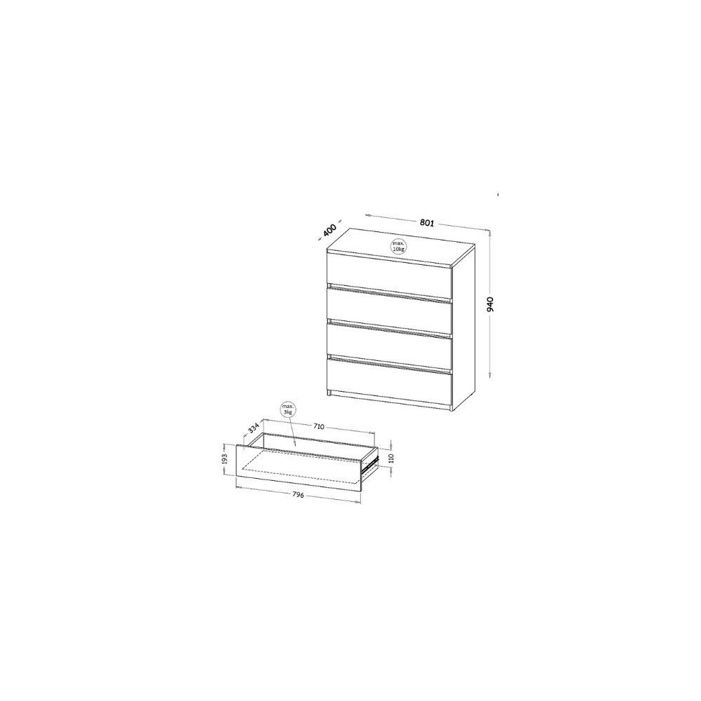 Masseno Kommode KRYOS 80,1 cm Sideboard mit 4 Schubladen Weiß