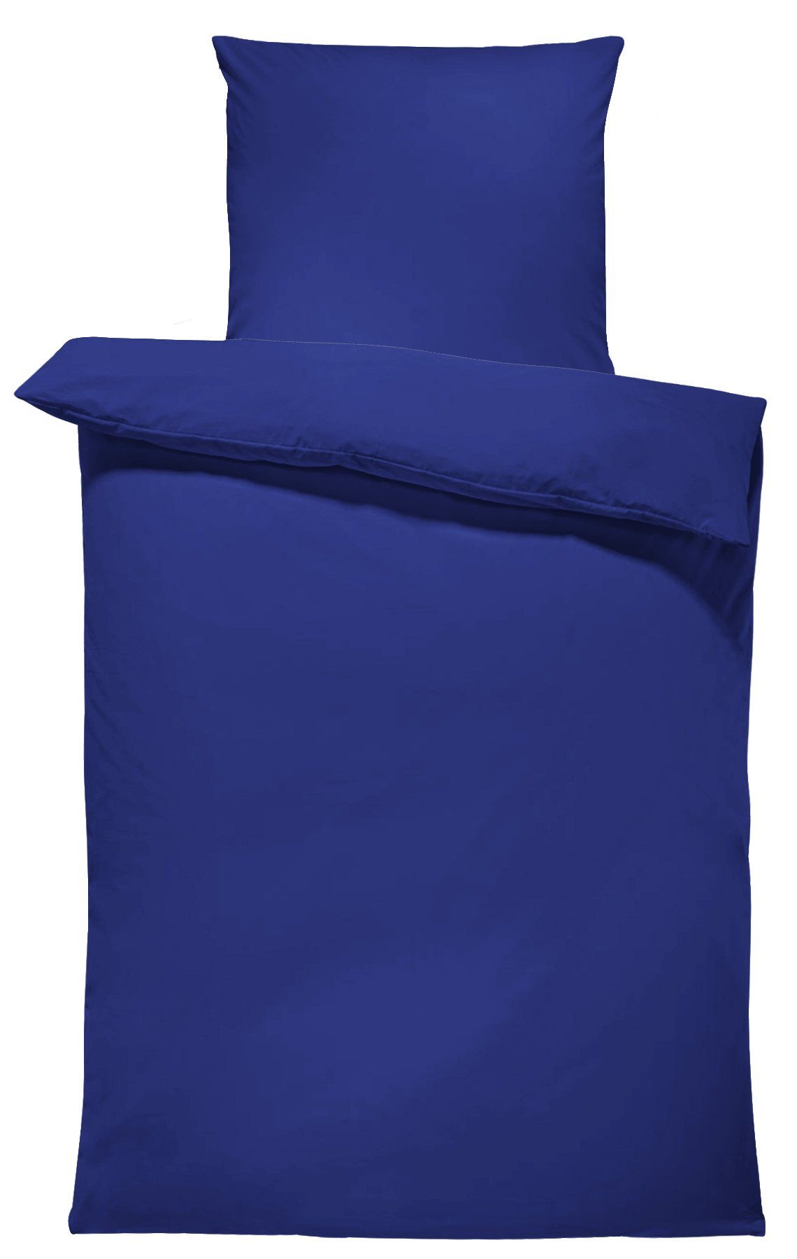dunkelblau 2 Renforcé, Normalgröße One Einfarbig, mit Unifarben Reißverschluss, teilig, Home, Baumwolle Bettwäsche