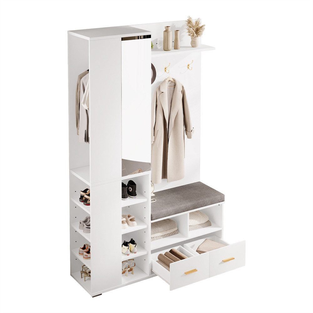 REDOM Garderoben-Set Wandgarderobe, Flurschrank, (mit Spiegel Kleiderstange Weiß, 1-St., B120/D35/H190 cm)