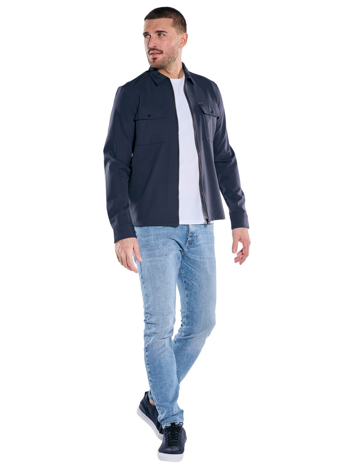 emilio adani Langarmhemd Herren Overshirt aus Tech-Softshell, Marineblau