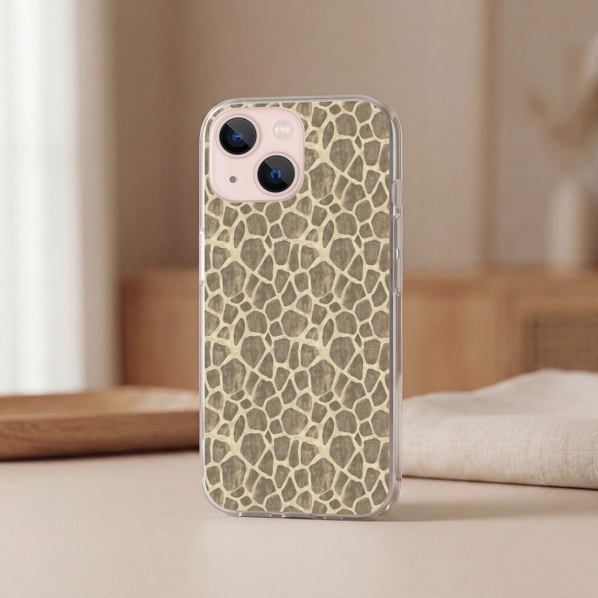MuchoWow Handyhülle für Apple iPhone 13 Giraffe - Muster - Beige - Braun, Smartphone-Bumper, Print, Handy Schutzhülle Dünn