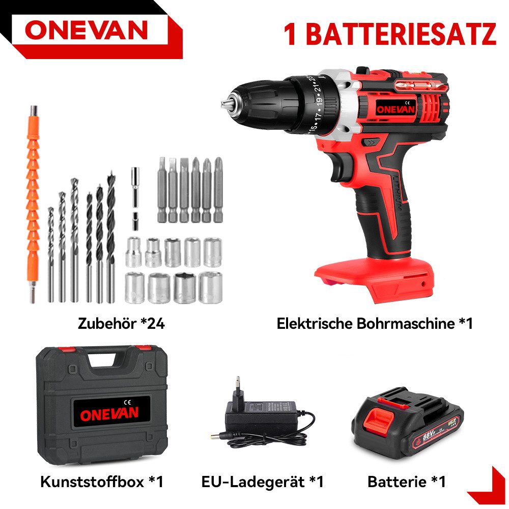 ONEVAN Akku-Bohrschrauber Akkuschrauber Set 25+3 Drehmomentstufen günstig online kaufen