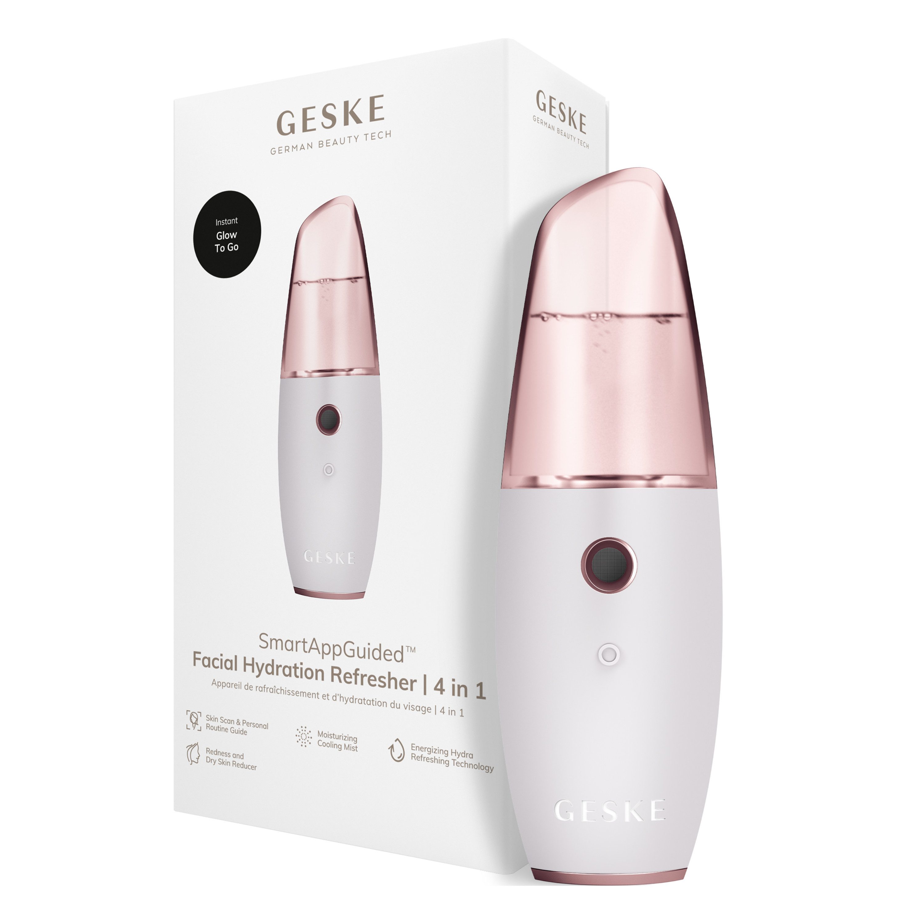 GESKE German Beauty Tech Enhancer SmartAppGuided™ Facial Hydration Refresher 4 in 1, Packung (Gerät & USB-Ladekabel), 2-tlg., Gerät inkl. kostenloser APP (SmartAppGuided Device), Mit der GESKE App erhältst Du deine personalisierte Hautpflegeroutine.