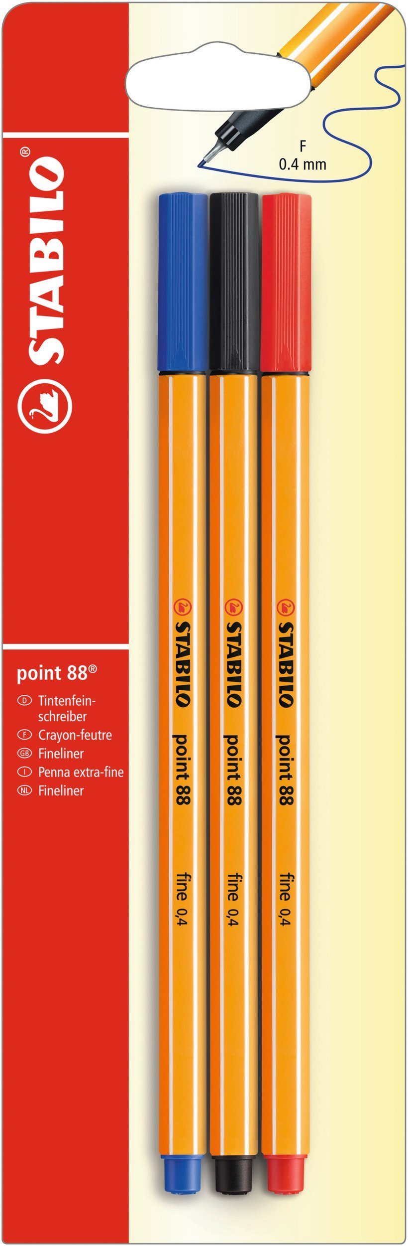Fineliner Fineliner St. point 88 3er Blister schwarz,blau,rot Blister