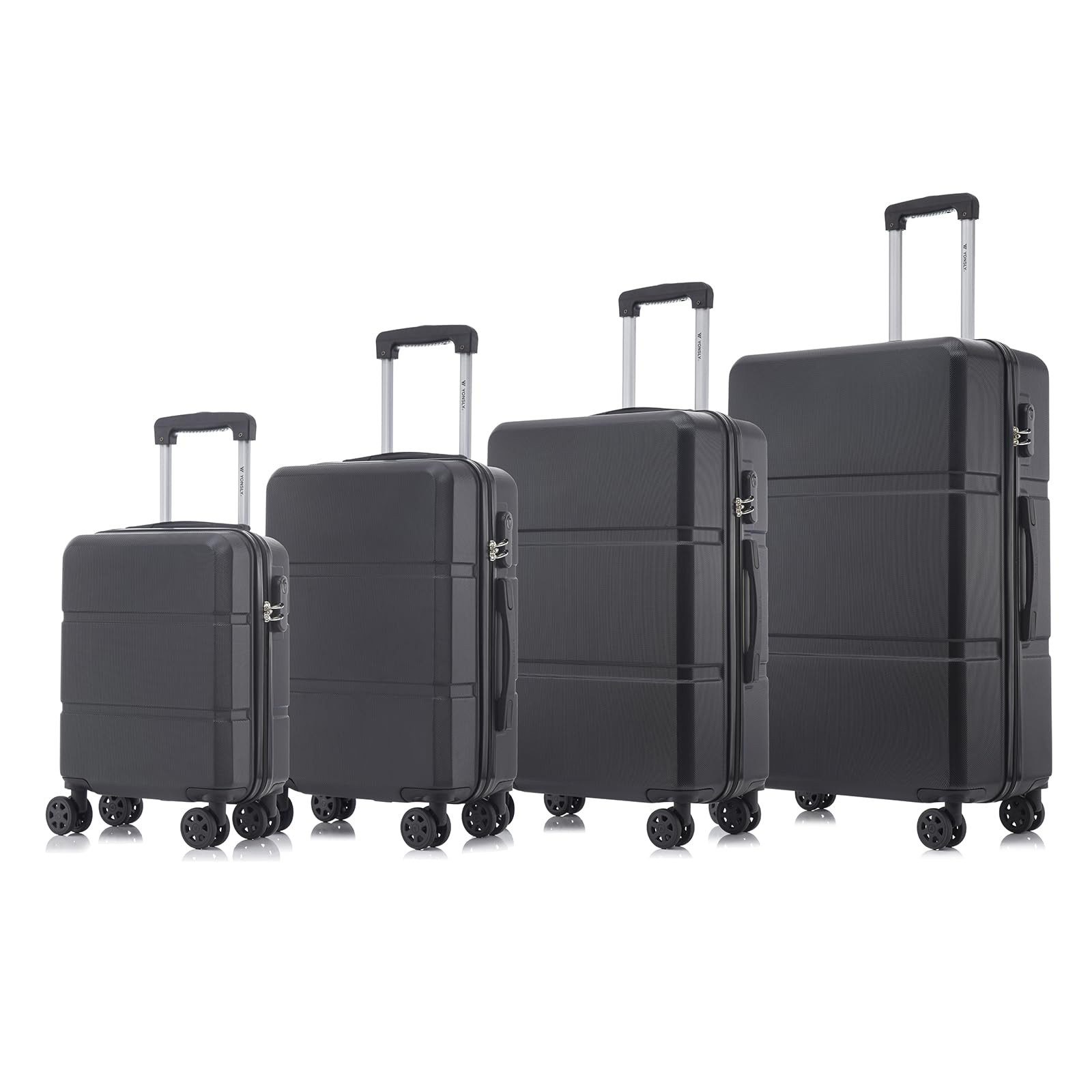 YONSLY Trolleyset Koffer Set 4-tlg, Trolley Reisekoffer mit 4x 360° Rollen, 4 Rollen, (4 tlg., Hartschalen Koffer Set S/M/L/XL), Zahlenschloss, Weicher Gummigriff