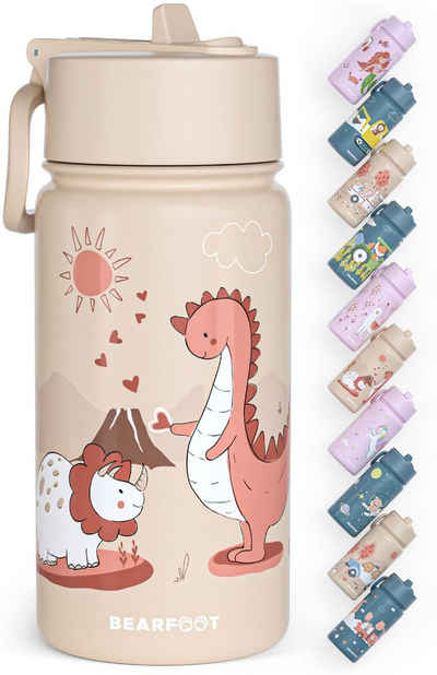 BEARFOOT Trinkflasche Thermo Kinder Trinkflasche Edelstahl - Dinos braun, Thermosflasche, auslaufsicher, Edelstahl, Kinderflasche, BPA-frei
