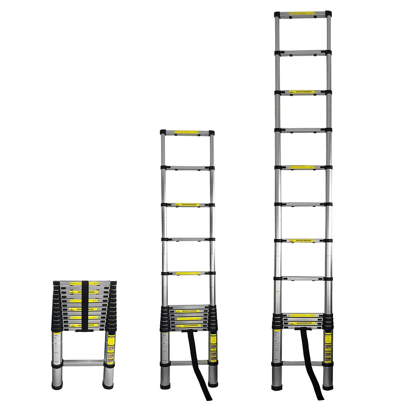 shop'n smile ideoon Teleskopleiter Alu Teleskopleiter 2,6m Ausziehbare Dachbodenleiter rutschfest 150kg, 2,6m Mehrzweckleiter 150kg-Tragkraft automatischer Verriegelung