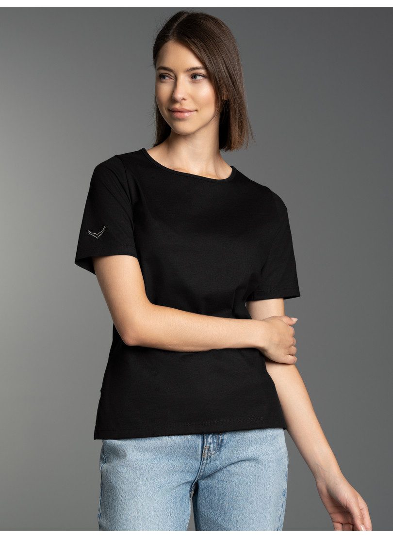 Trigema T-Shirt TRIGEMA T-Shirt DELUXE Baumwolle mit Kristallsteinen (1-tlg)