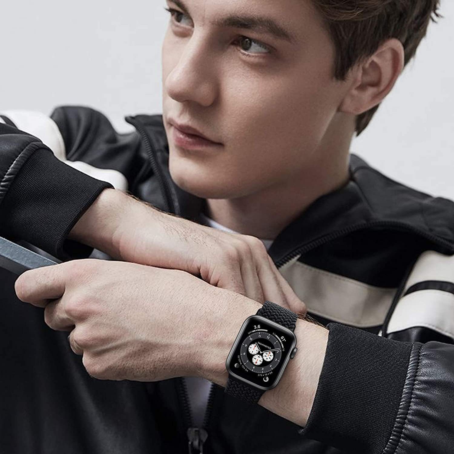 GelldG Smartwatch-Armband Geflochtenes Solo Loop Armband Watch Apple Schwarz Kompatibel mit Armband