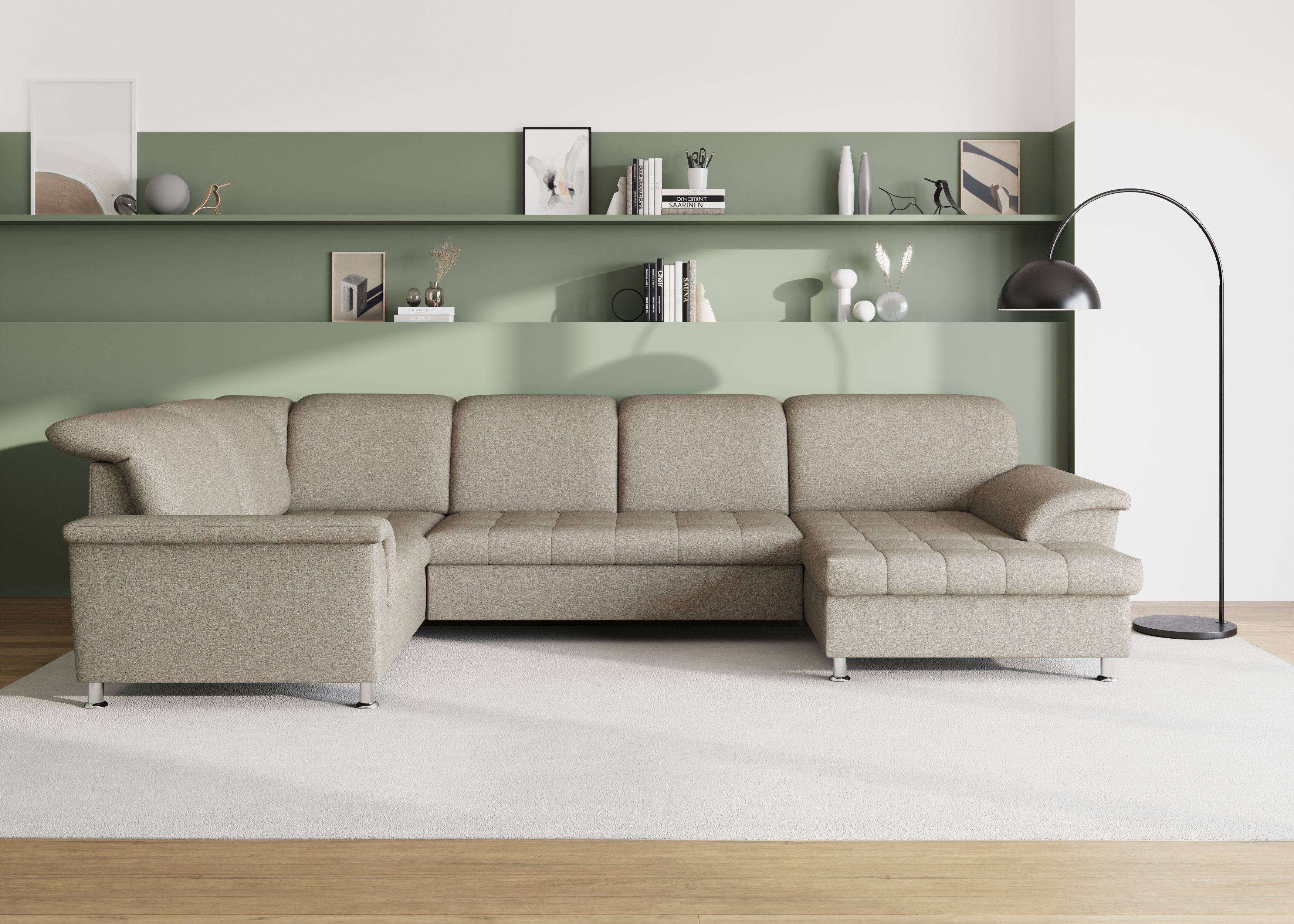 DOMO collection Wohnlandschaft, U-Form, Recamiere rechts, schlamm, B/T: 344/206 cm