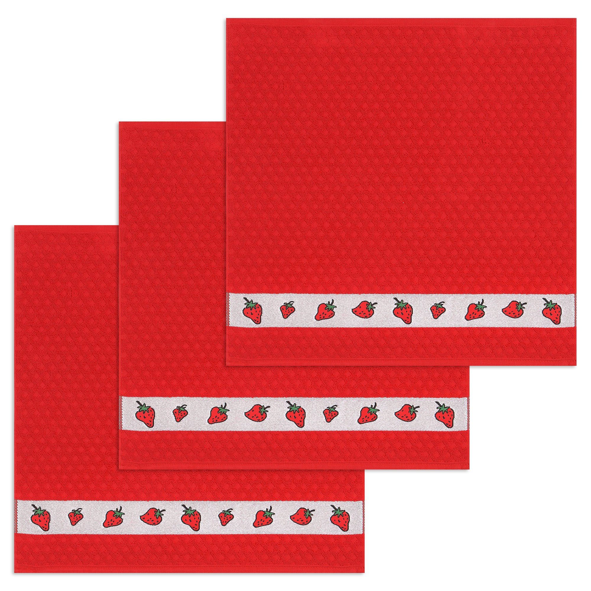 Kracht Geschirrtuch Erdbeere, (Set, 3-tlg., 3-teilig), 3er Pack Frottee Küc günstig online kaufen