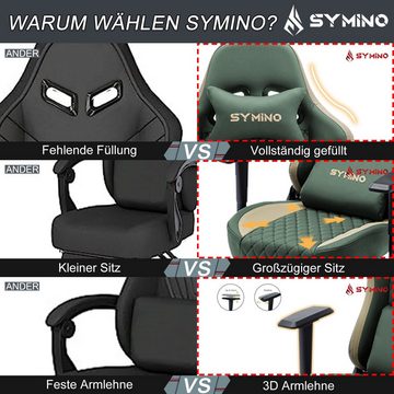 symino Gaming-Stuhl Ergonomischer Bürostuhl aus PU-Leder mit 3D-Armlehnen und Fußstütze, hoch atmungsaktiv, verstellbare Armlehnen und Rückenlehne, Grün