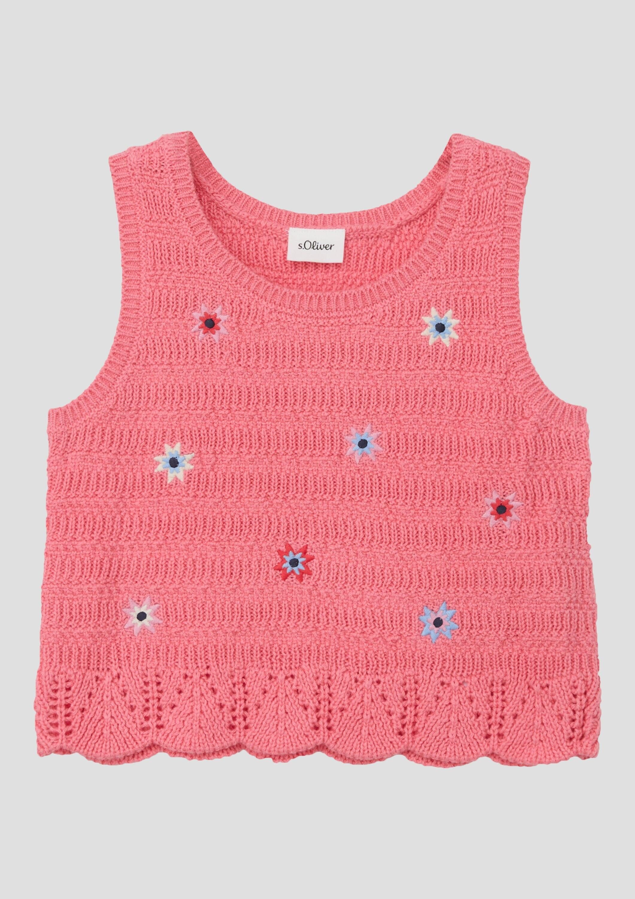 s.Oliver Muskelshirt Strickpullunder Ajour-Stricktop mit Stickerei