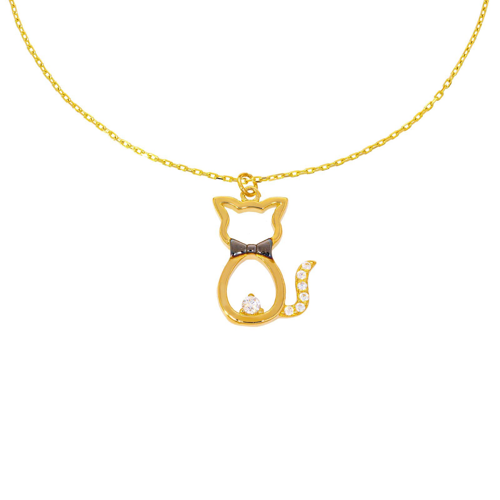 Stella-Jewellery Collier 585er Gold Kette mit Katze Anhänger Zirkonia (inkl. Etui), Collierkette mit Zirkonia
