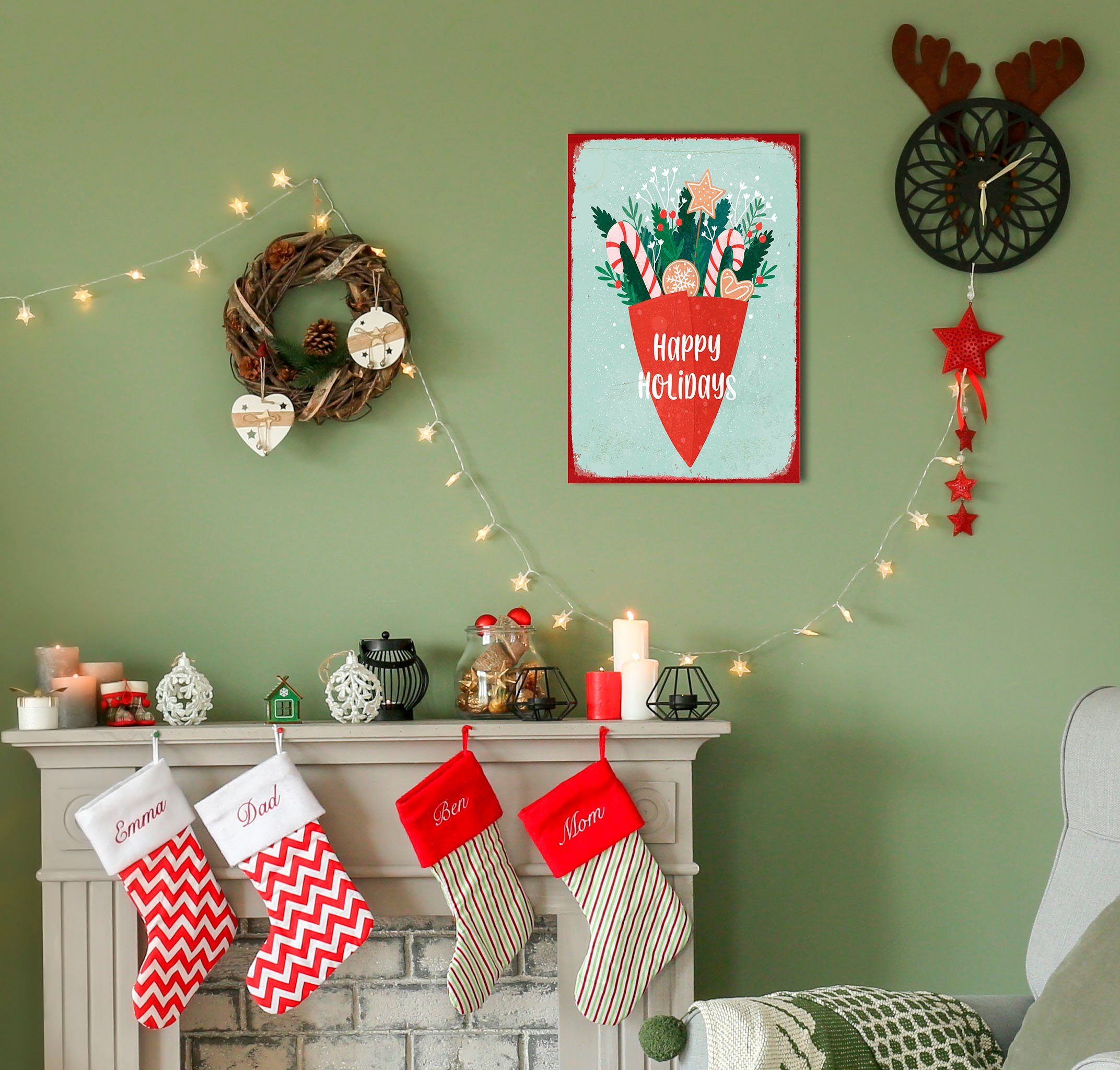 queence Metallbild Happy Holidays, Schriftzug, Schriftzüge, Weihnachten (1 St), Stahlschilder